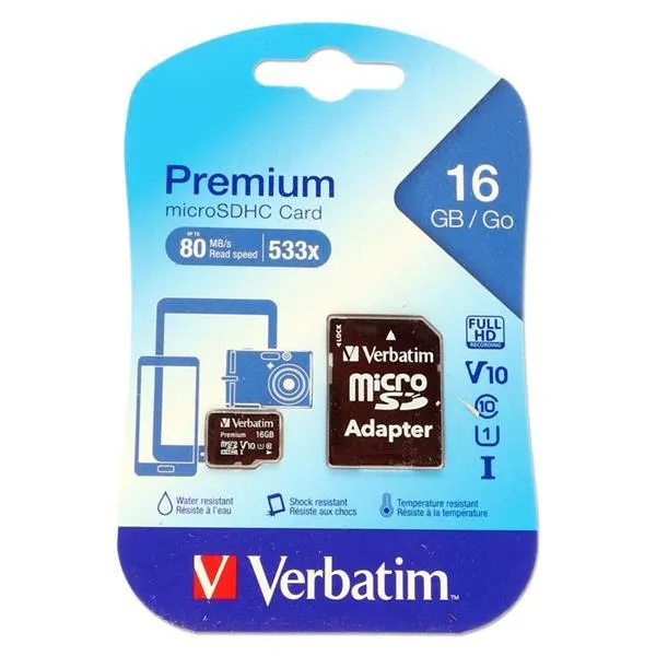 ■ Verbatim Premium Micro SDHC Card With Adaptor - 16GB