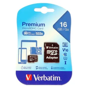 ■ Verbatim Premium Micro SDHC Card With Adaptor - 16GB