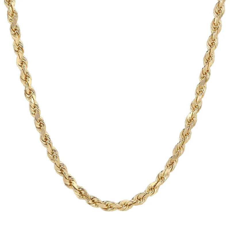 10K REAL Hollow Yellow Gold 1.50mm-7.00mm Diamond Cut ROPE Chain