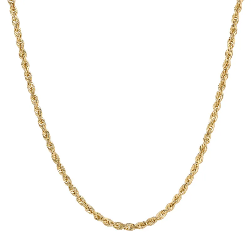 10K REAL Hollow Yellow Gold 1.50mm-7.00mm Diamond Cut ROPE Chain