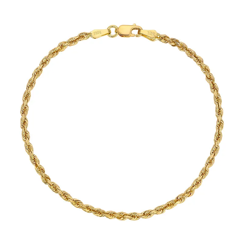 10K Solid Yellow 2.00mm-5.00mm Diamond CUT ROPE Bracelets