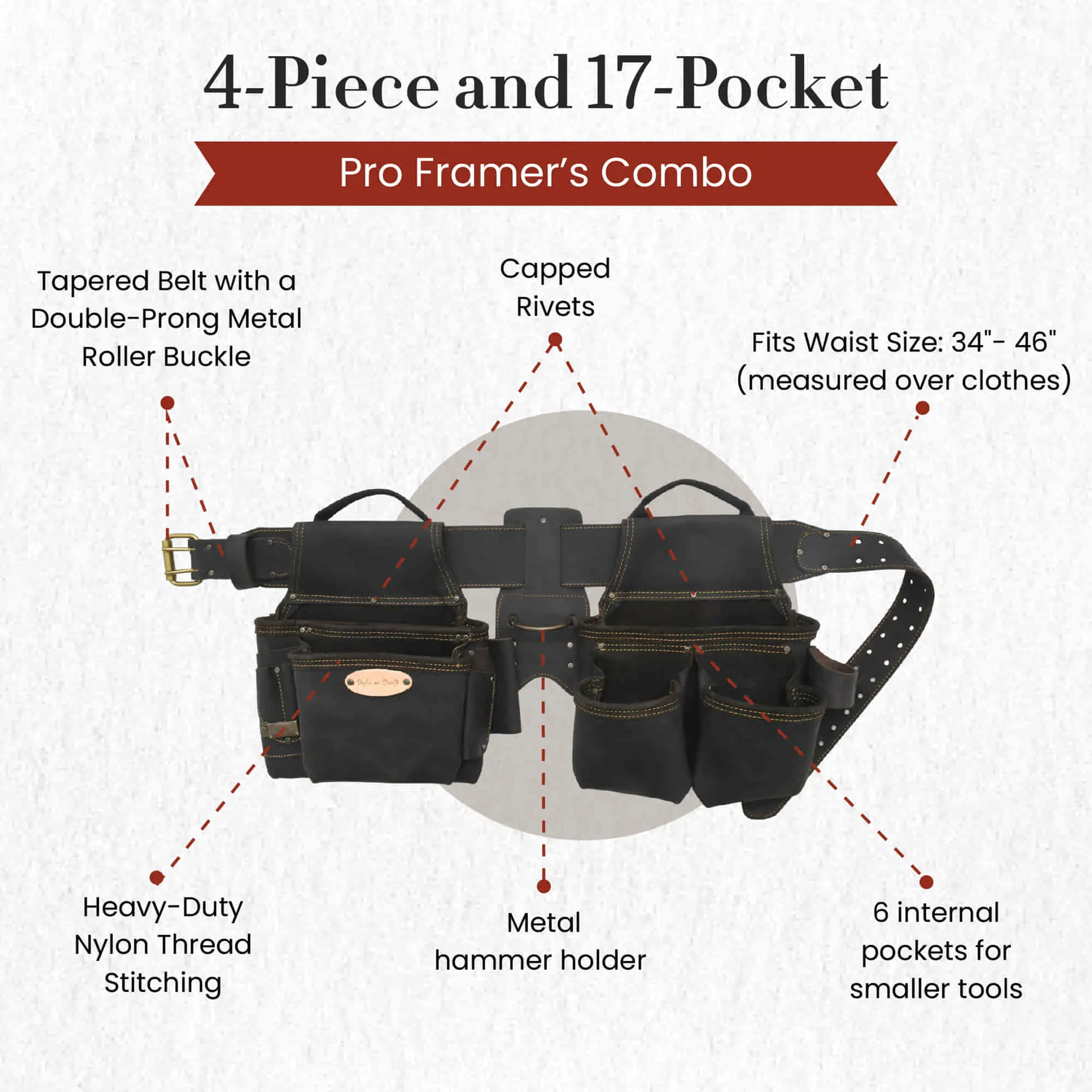 90429 - 4 Piece 17 Pocket Pro Framer's Combo in Oiled Leather | Style n Craft