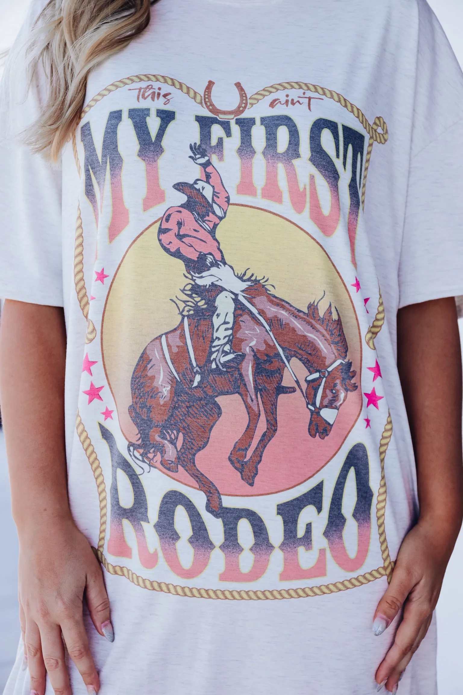 Ain't My First Rodeo Graphic T-Shirt Dress - Oatmeal