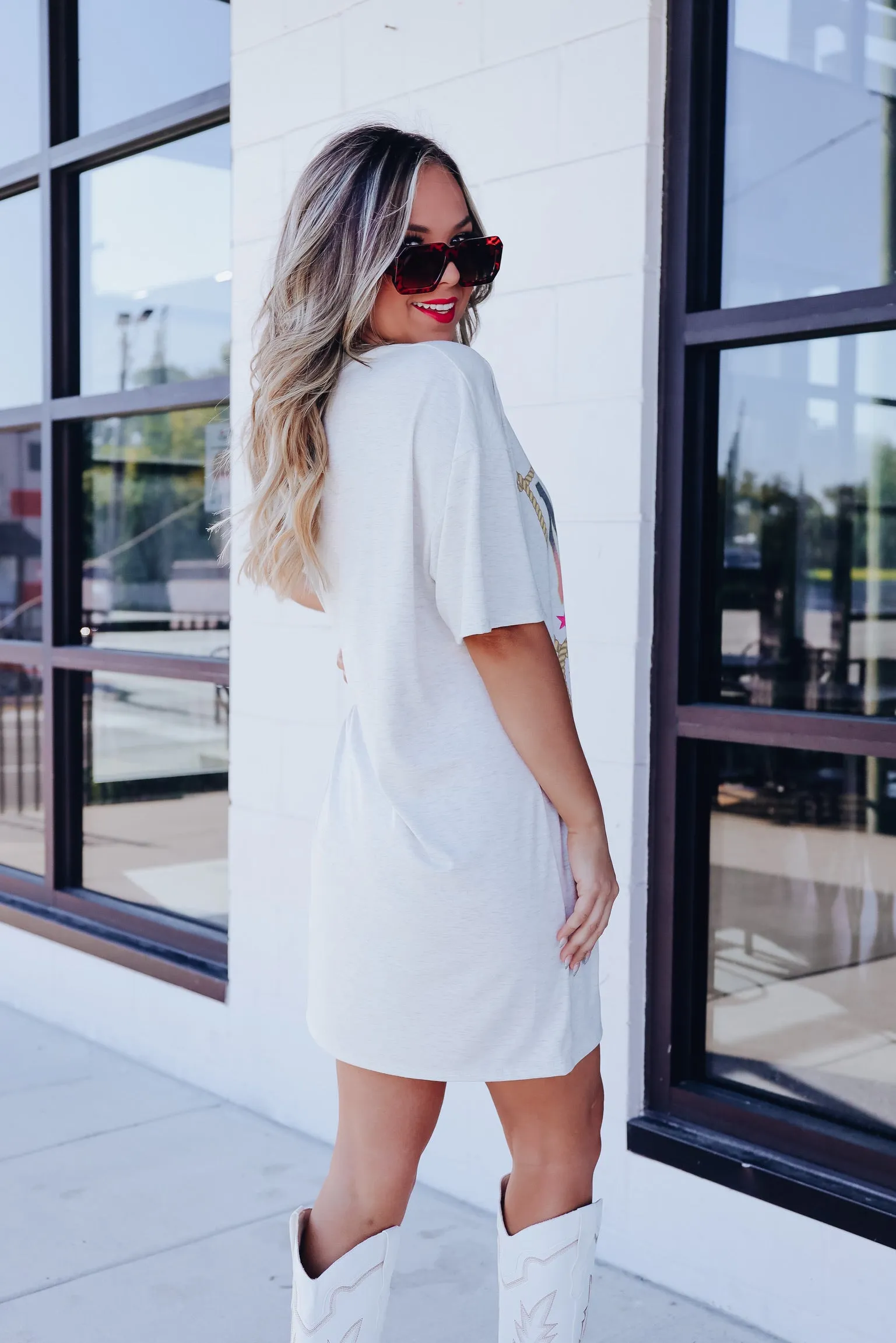 Ain't My First Rodeo Graphic T-Shirt Dress - Oatmeal