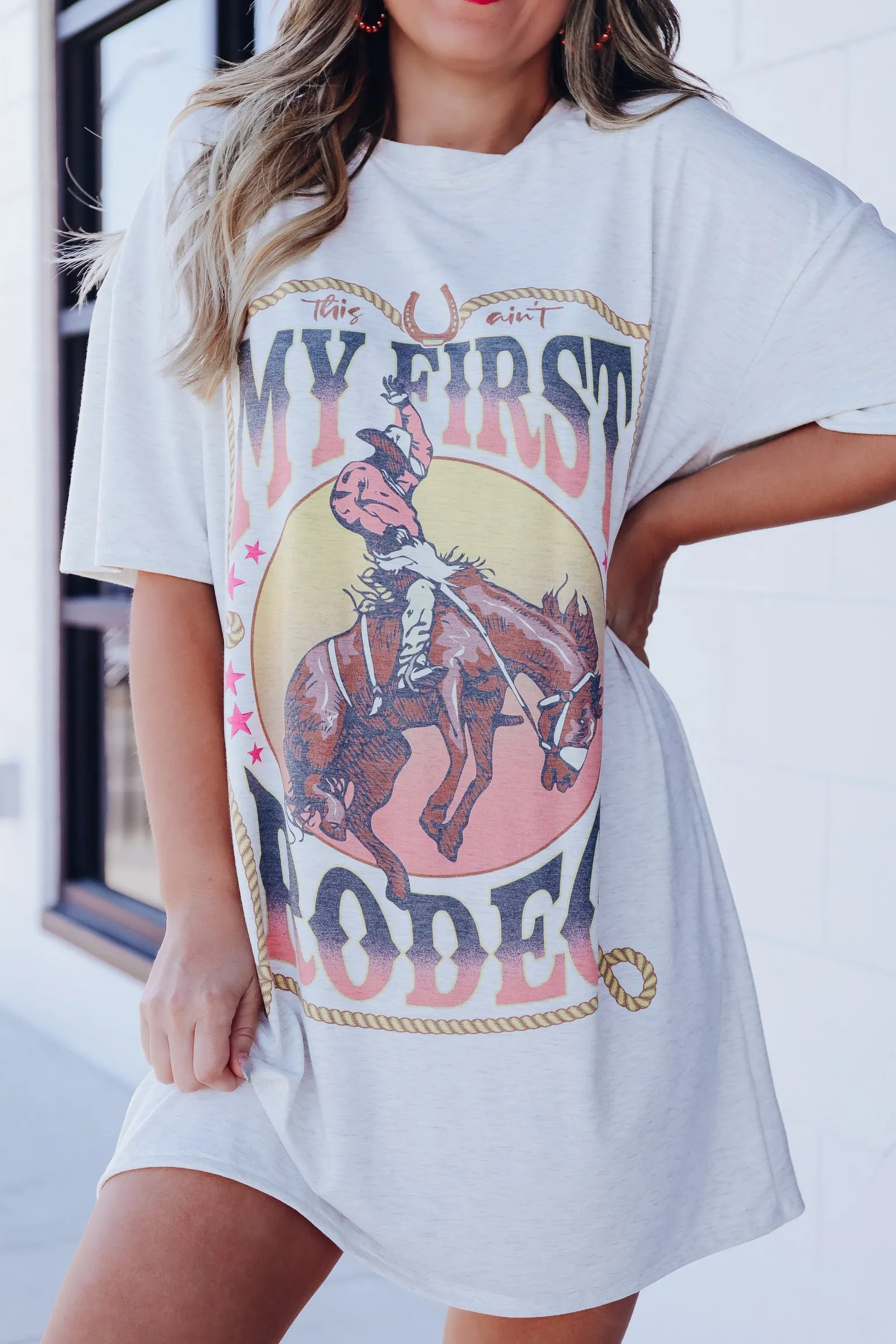 Ain't My First Rodeo Graphic T-Shirt Dress - Oatmeal