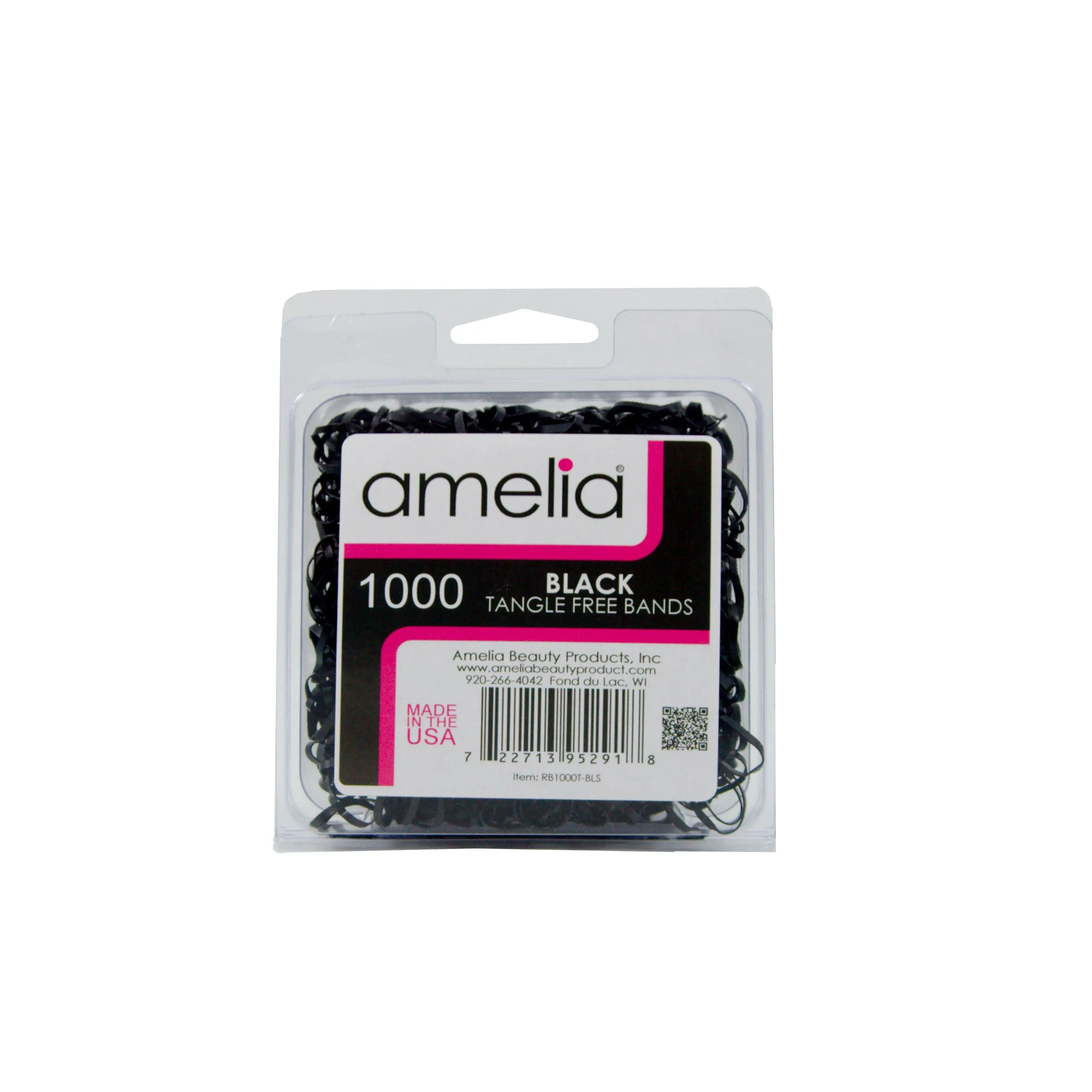 Amelia Beauty | 1/2in, Black, Tangle Free Elastic Pony Tail Holders | Made in USA, Ideal for Ponytails, Braids, Twists. For Women, Girls. Pain Free, Snag Free, Easy Off | 1000 Pack