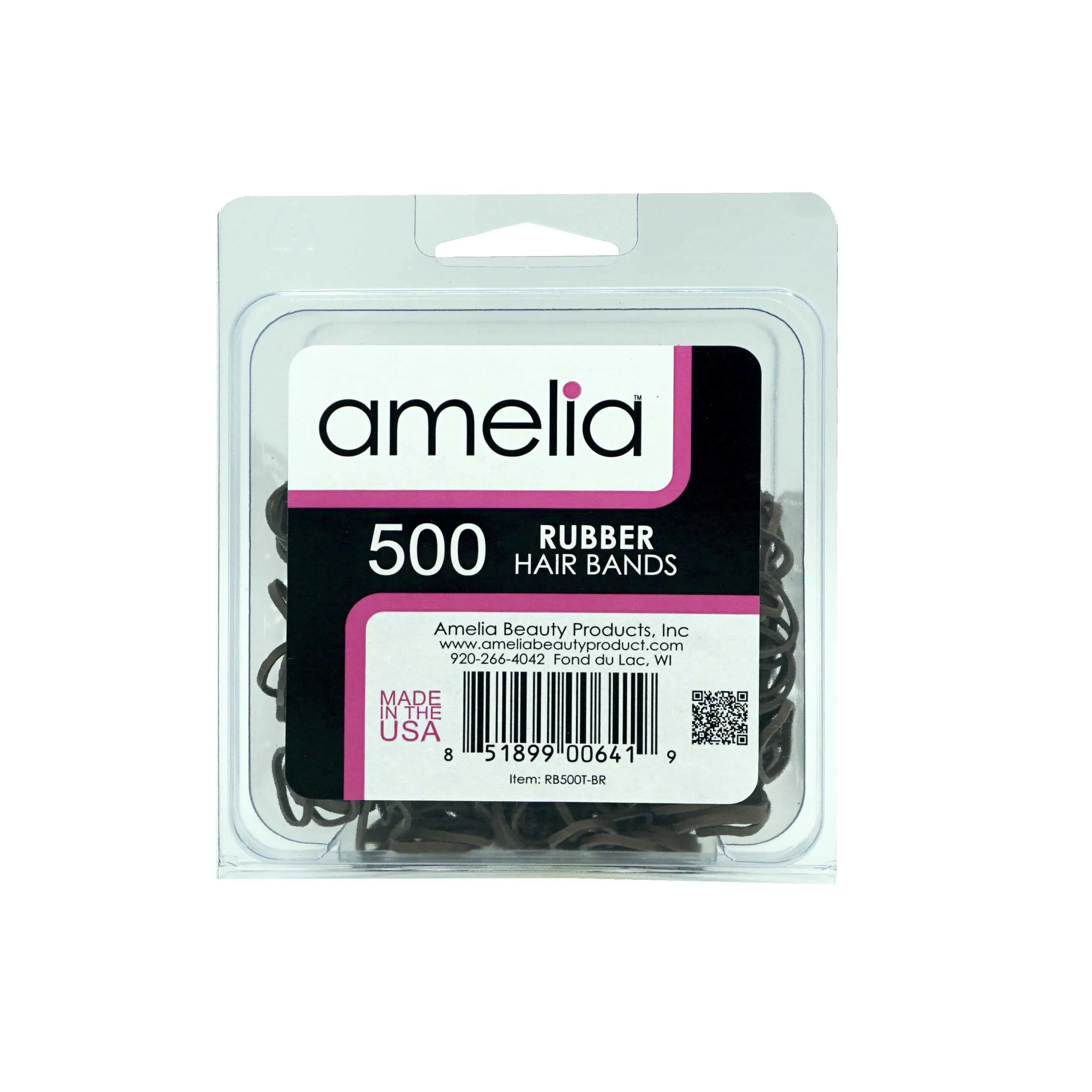 Amelia Beauty | 1/2in, Brown, Elastic Rubber Band Pony Tail Holders | Made in USA, Ideal for Ponytails, Braids, Twists, Dreadlocks, Styling Accessories for Women, Men and Girls | 500 Pack