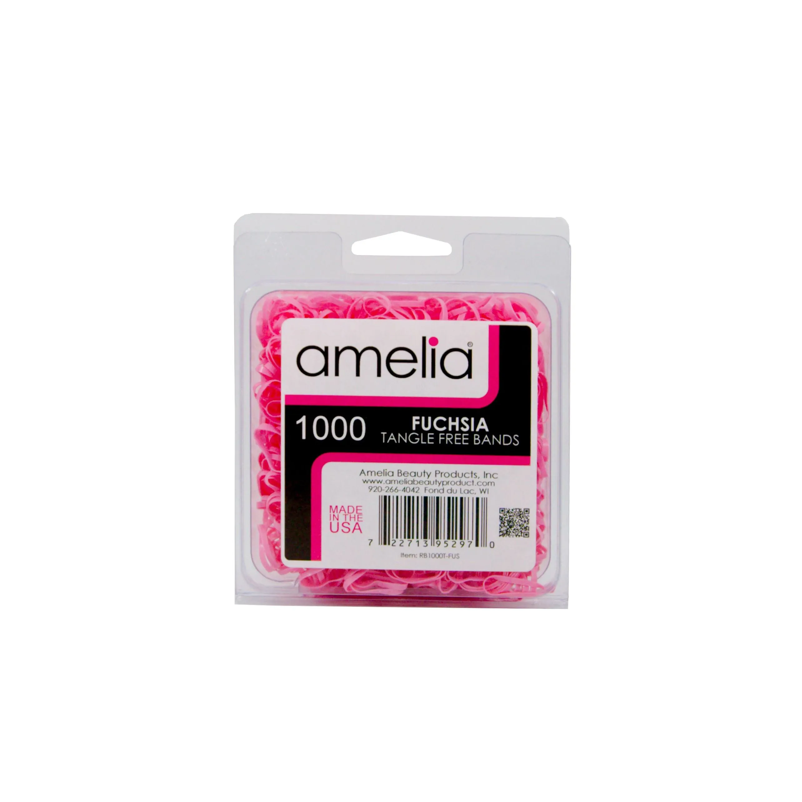 Amelia Beauty | 1/2in, Fuchsia, Tangle Free Elastic Pony Tail Holders | Made in USA, Ideal for Ponytails, Braids, Twists. For Women, Girls. Pain Free, Snag Free, Easy Off | 1000 Pack