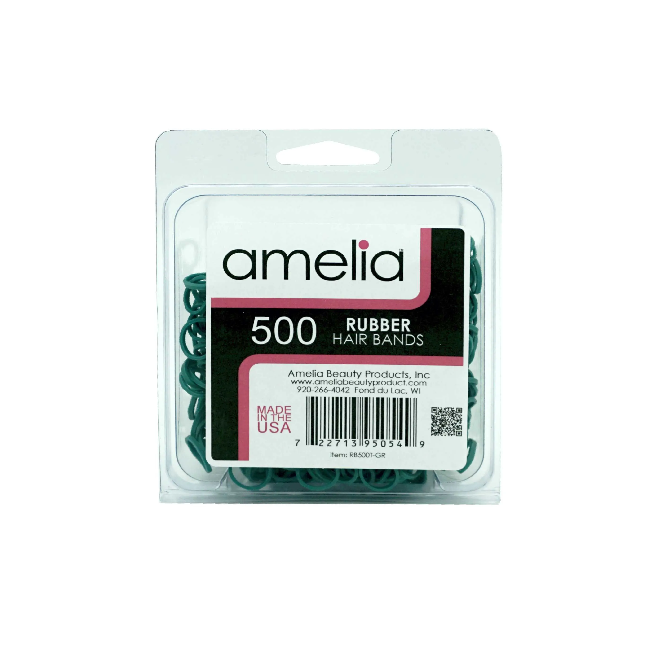 Amelia Beauty | 1/2in, Green, Elastic Rubber Band Pony Tail Holders | Made in USA, Ideal for Ponytails, Braids, Twists, Dreadlocks, Styling Accessories for Women, Men and Girls | 500 Pack