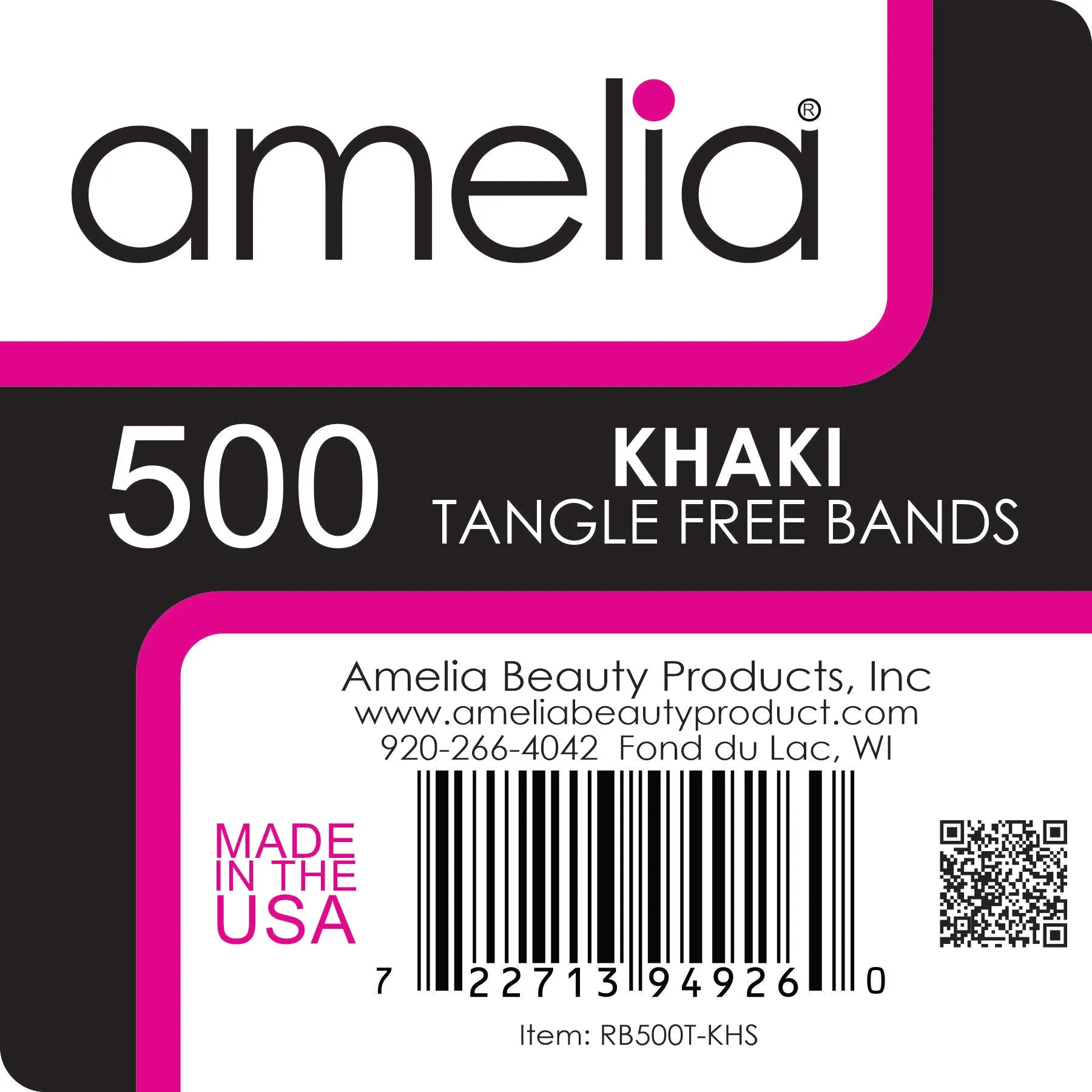 Amelia Beauty | 1/2in, Khaki, Tangle Free Elastic Pony Tail Holders | Made in USA, Ideal for Ponytails, Braids, Twists. For Women, Girls. Pain Free, Snag Free, Easy Off | 500 Pack