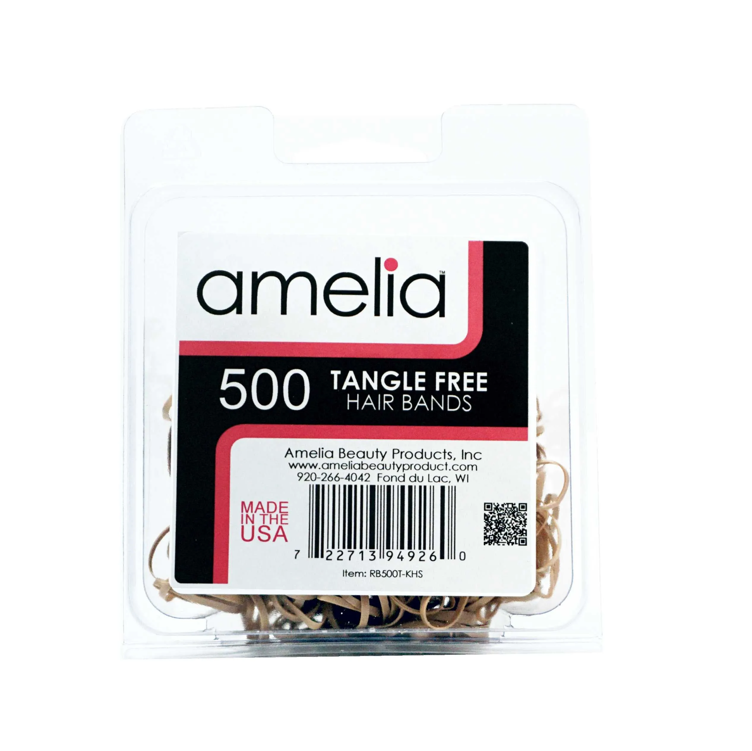 Amelia Beauty | 1/2in, Khaki, Tangle Free Elastic Pony Tail Holders | Made in USA, Ideal for Ponytails, Braids, Twists. For Women, Girls. Pain Free, Snag Free, Easy Off | 500 Pack