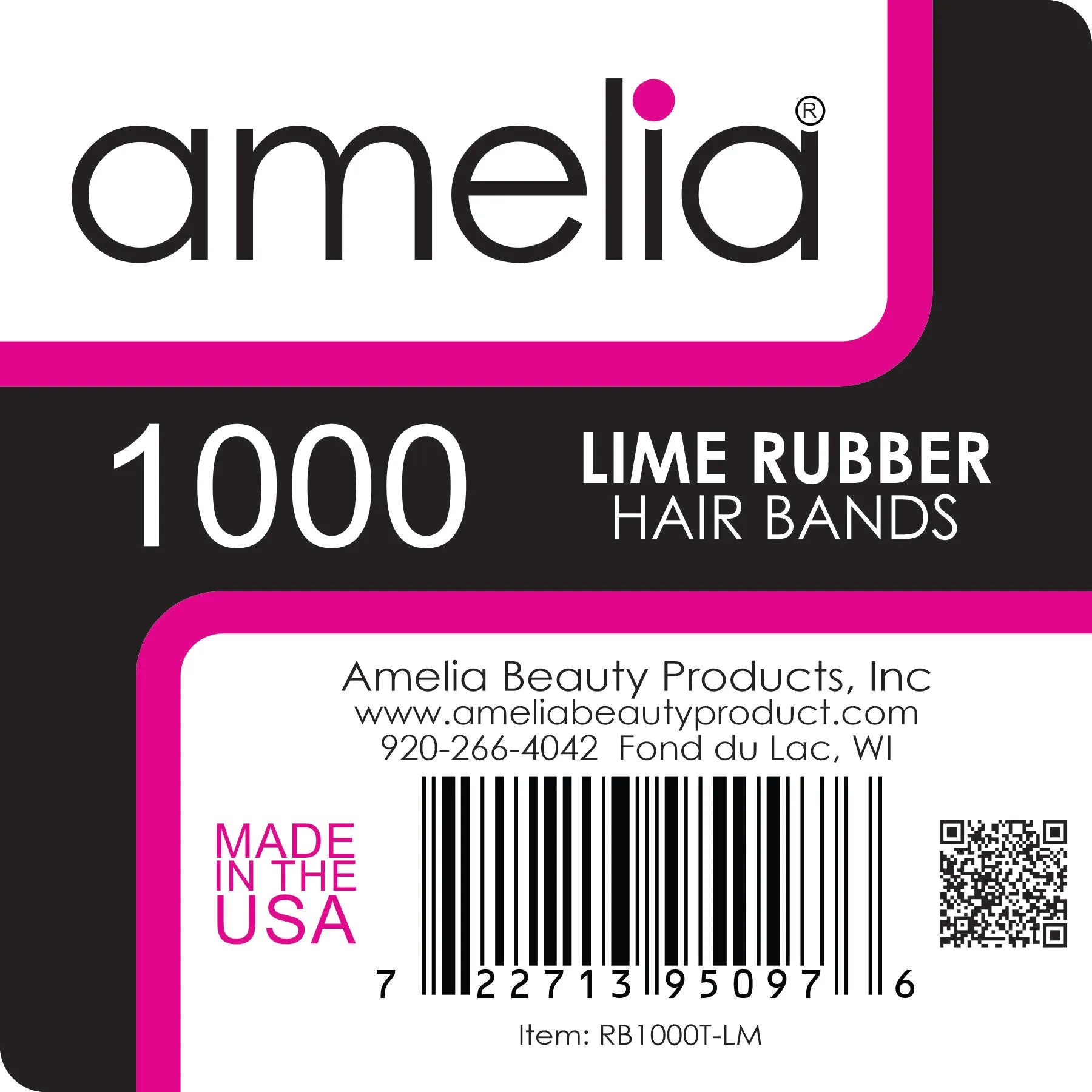 Amelia Beauty | 1/2in, Lime, Elastic Rubber Band Pony Tail Holders | Made in USA, Ideal for Ponytails, Braids, Twists, Dreadlocks, Styling Accessories for Women, Men and Girls | 1000 Pack