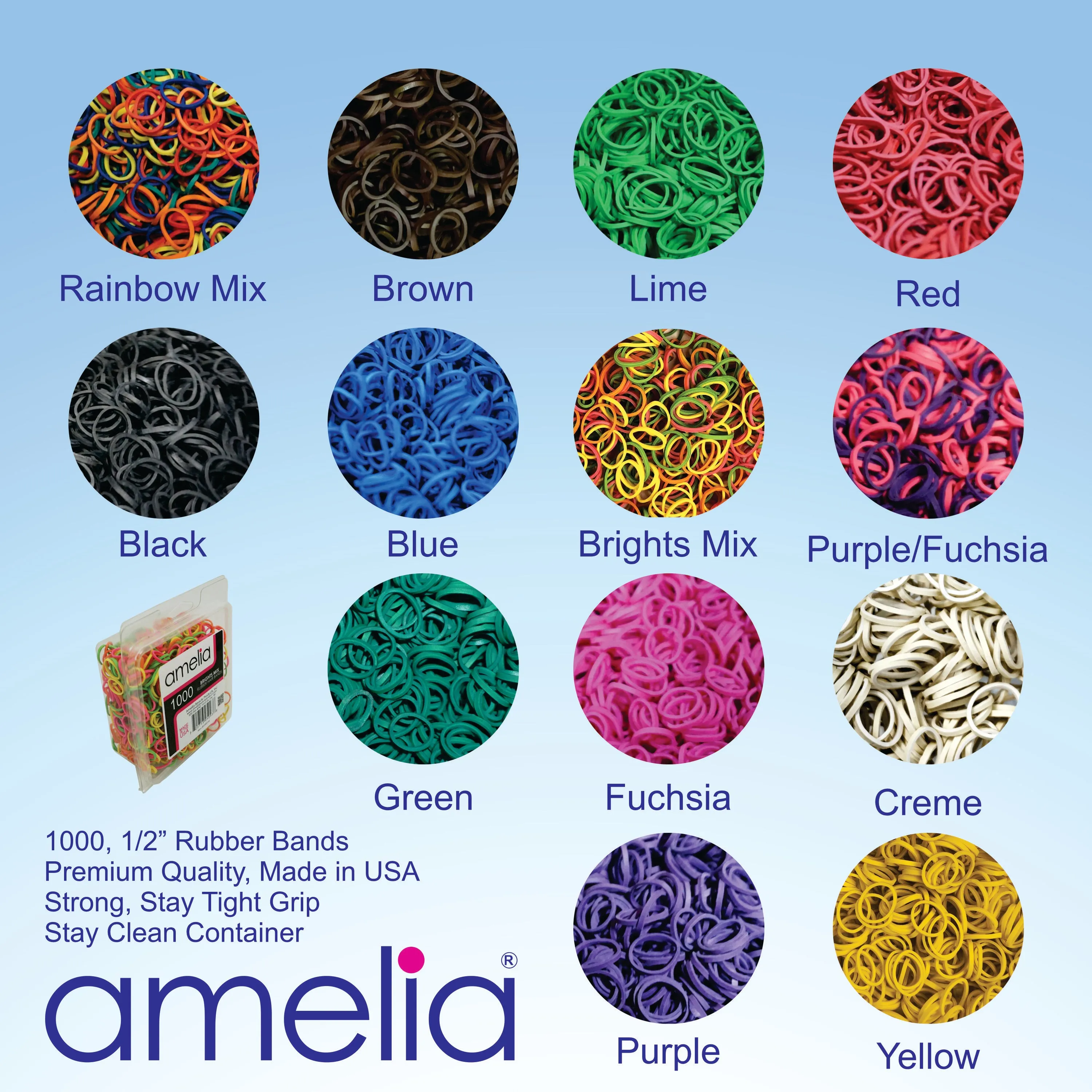 Amelia Beauty | 1/2in, Lime, Elastic Rubber Band Pony Tail Holders | Made in USA, Ideal for Ponytails, Braids, Twists, Dreadlocks, Styling Accessories for Women, Men and Girls | 1000 Pack