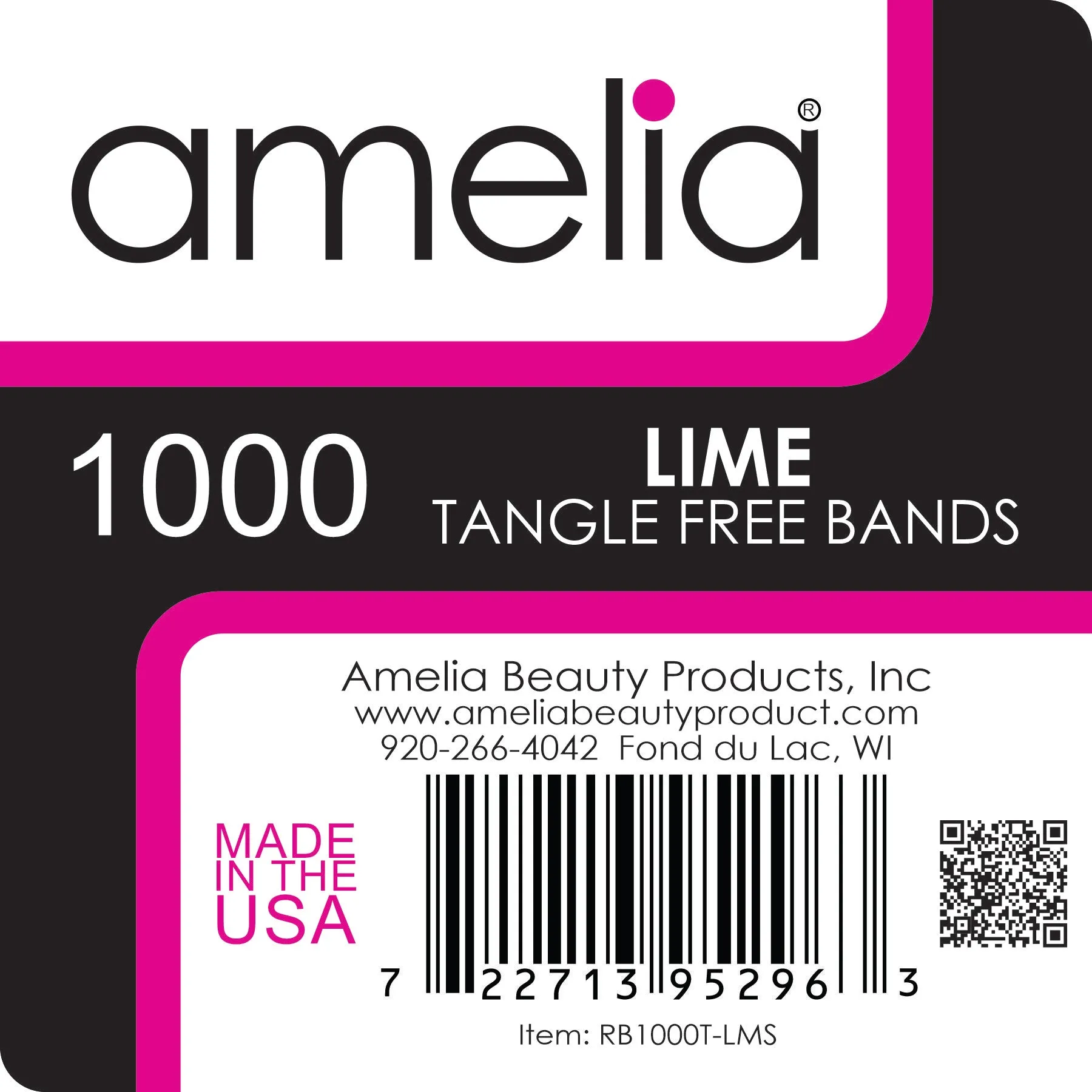 Amelia Beauty | 1/2in, Lime, Tangle Free Elastic Pony Tail Holders | Made in USA, Ideal for Ponytails, Braids, Twists. For Women, Girls. Pain Free, Snag Free, Easy Off | 1000 Pack