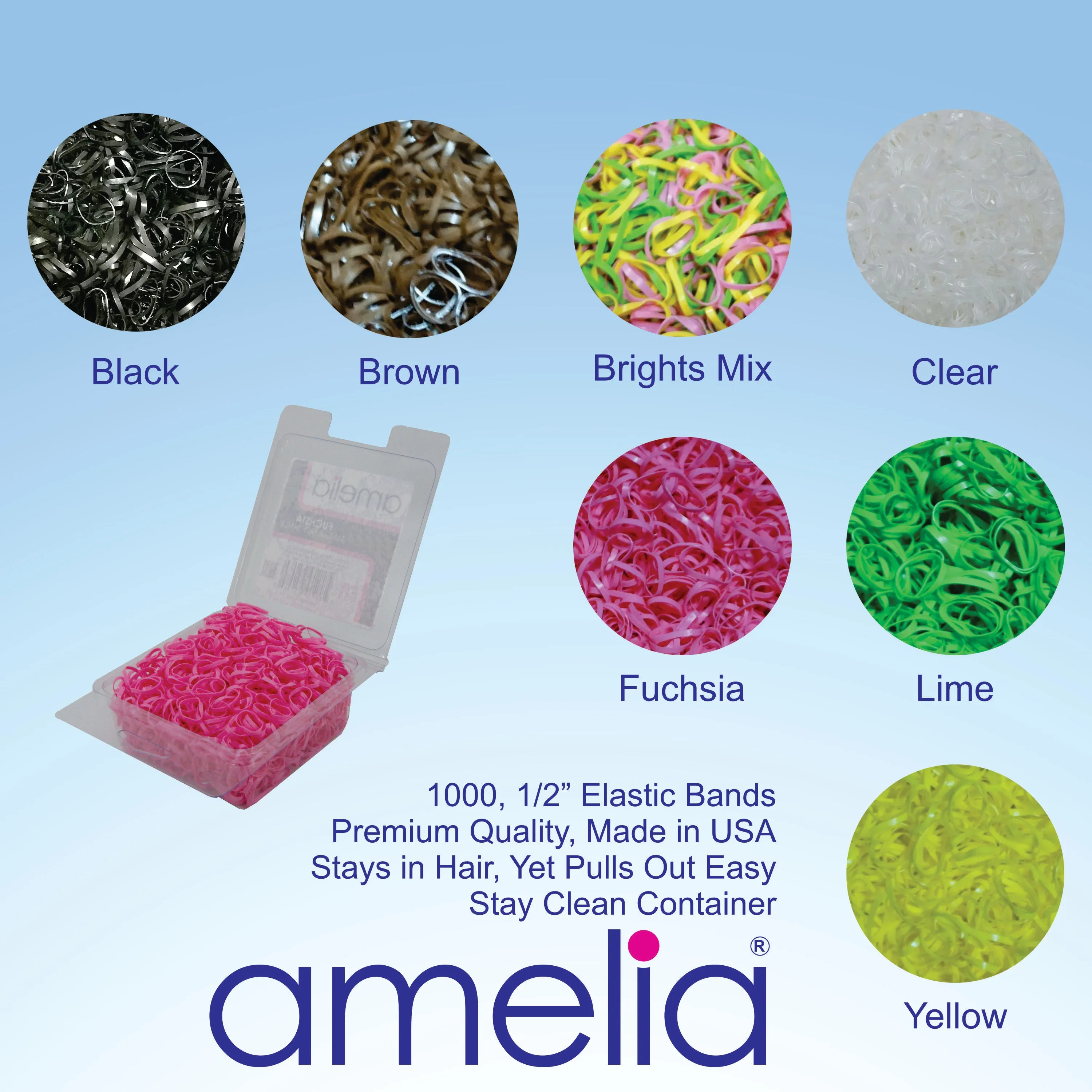 Amelia Beauty | 1/2in, Lime, Tangle Free Elastic Pony Tail Holders | Made in USA, Ideal for Ponytails, Braids, Twists. For Women, Girls. Pain Free, Snag Free, Easy Off | 1000 Pack