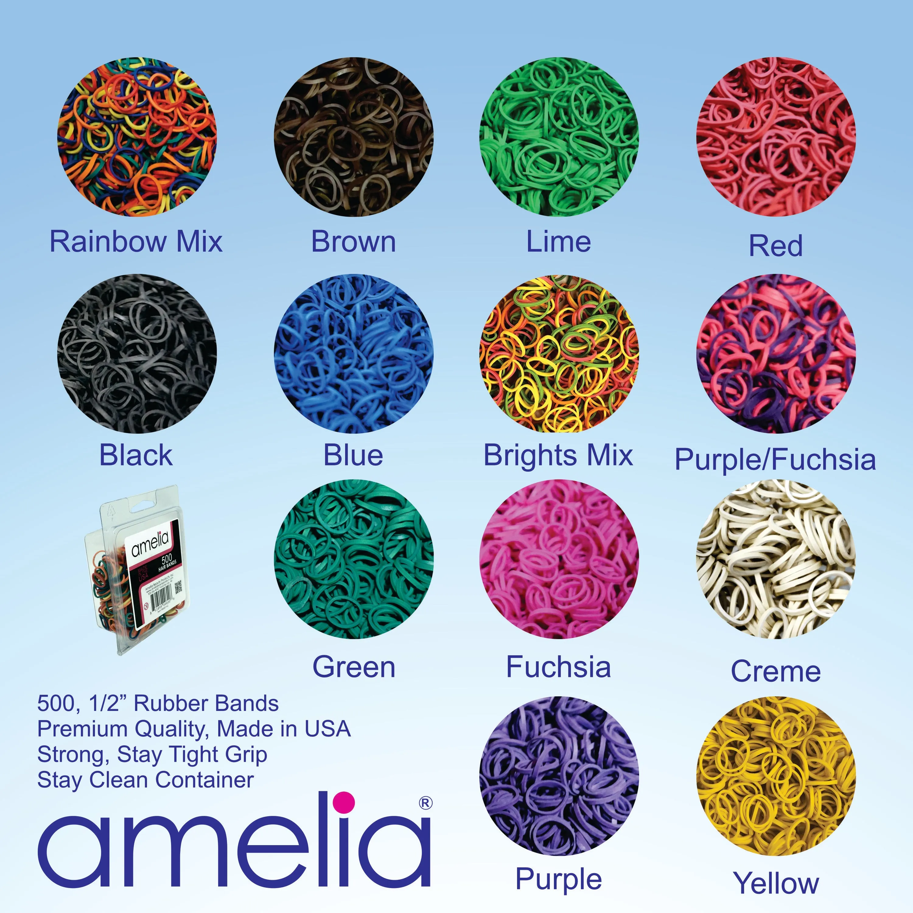 Amelia Beauty | 1/2in, Red, Elastic Rubber Band Pony Tail Holders | Made in USA, Ideal for Ponytails, Braids, Twists, Dreadlocks, Styling Accessories for Women, Men and Girls | 500 Pack