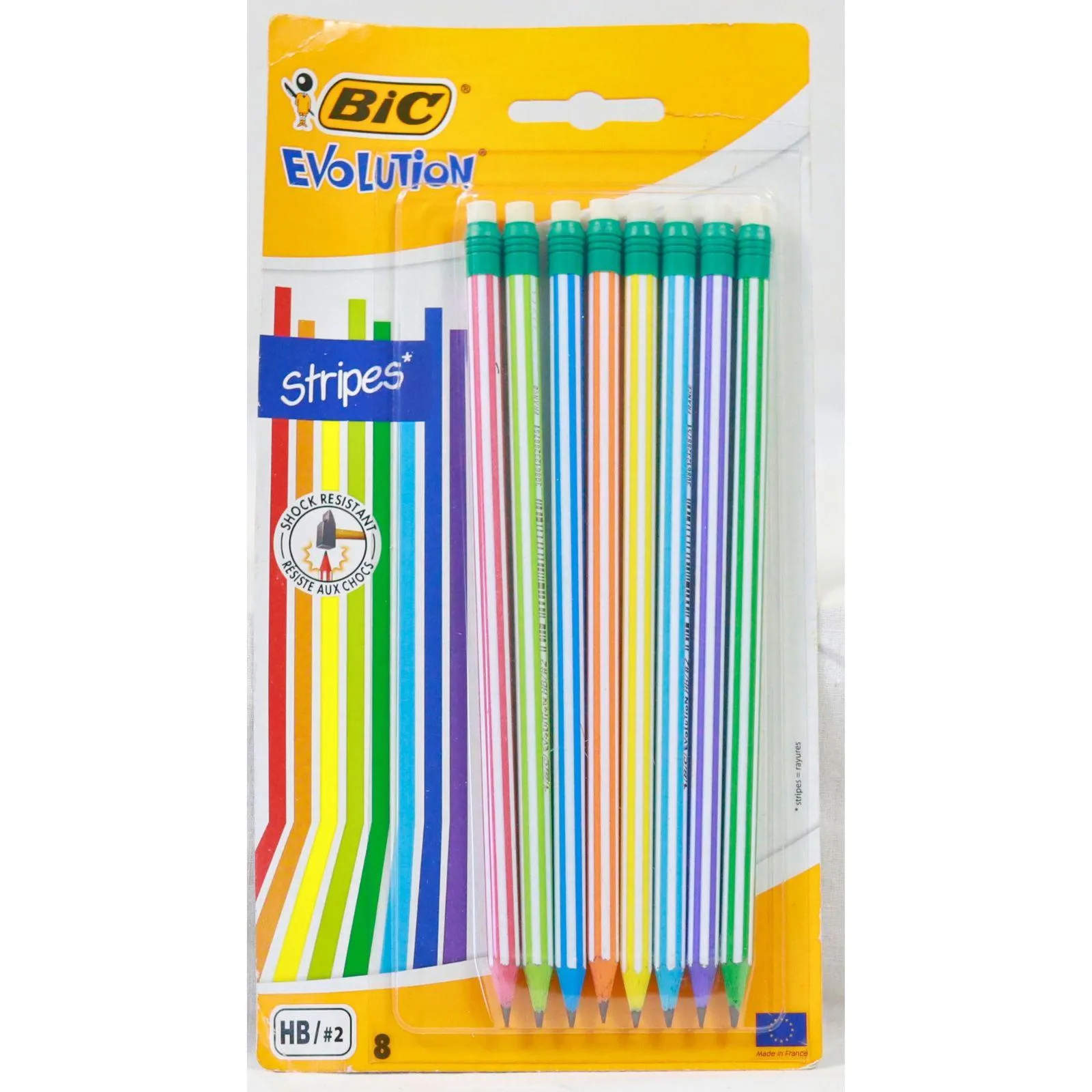 BIC - Card 8 Asst Evolution Pencils & Erasers HB - Stripes