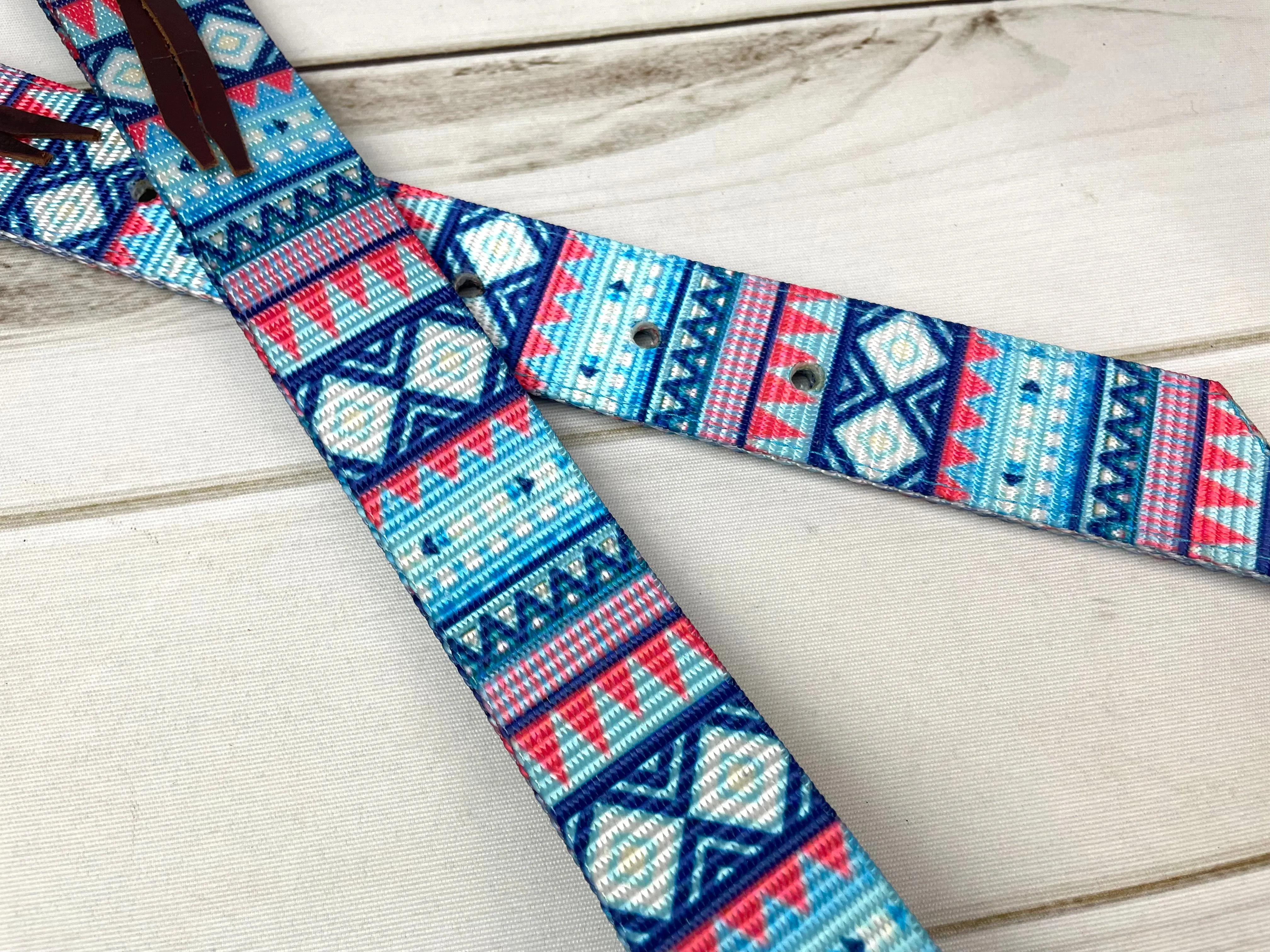 Blue and Pink Aztec Diamond Pattern Cinch Strap Set