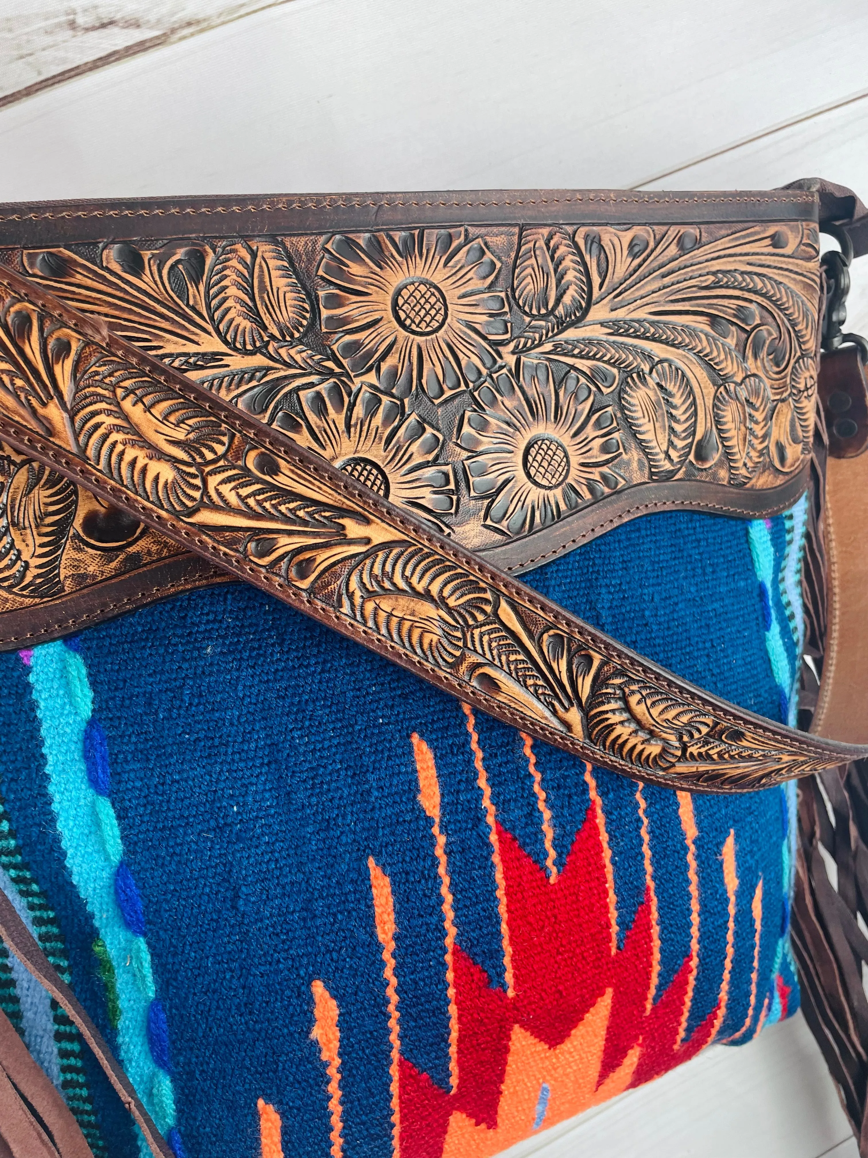 Blue Red & Orange Native Pattern Wool Handbag