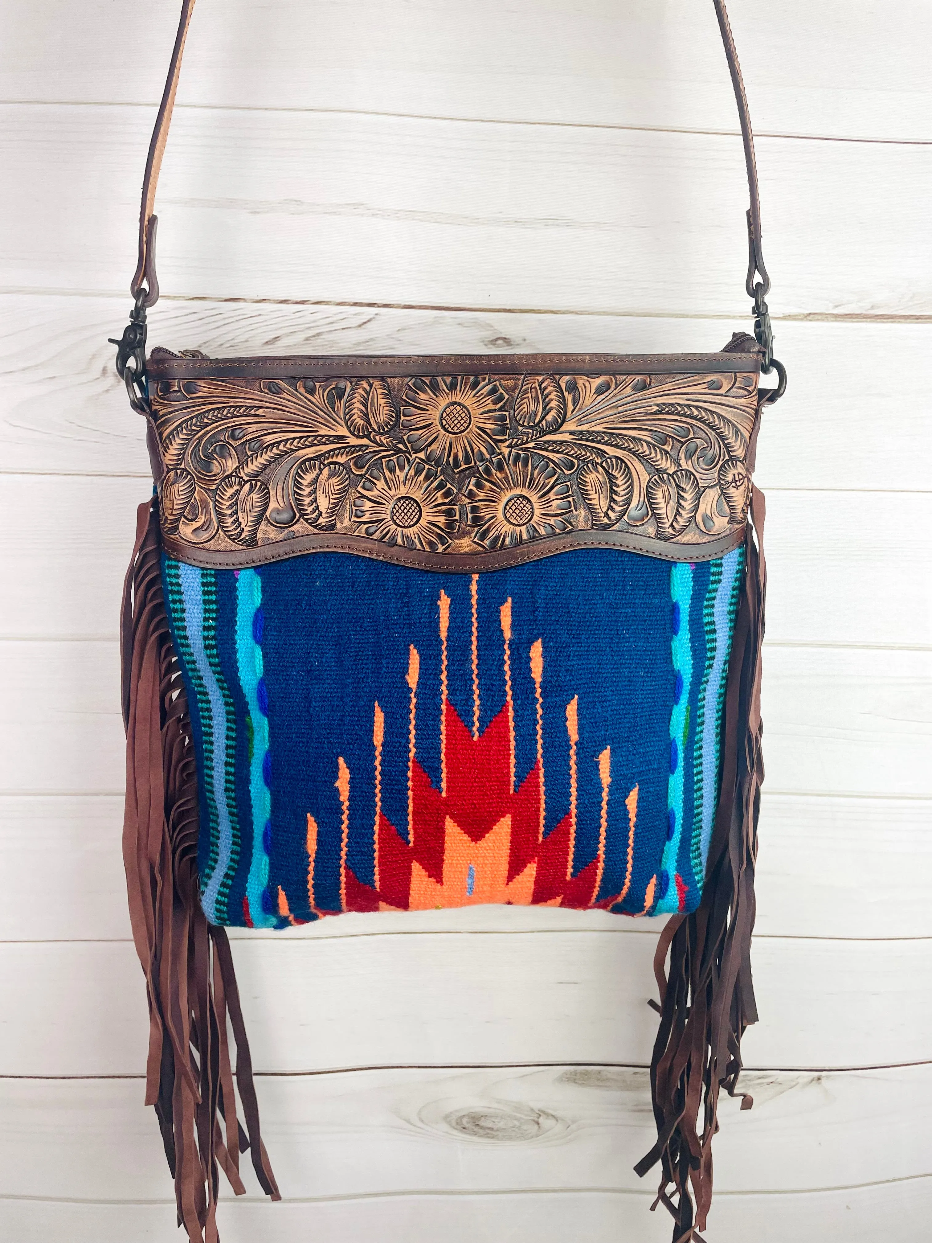 Blue Red & Orange Native Pattern Wool Handbag