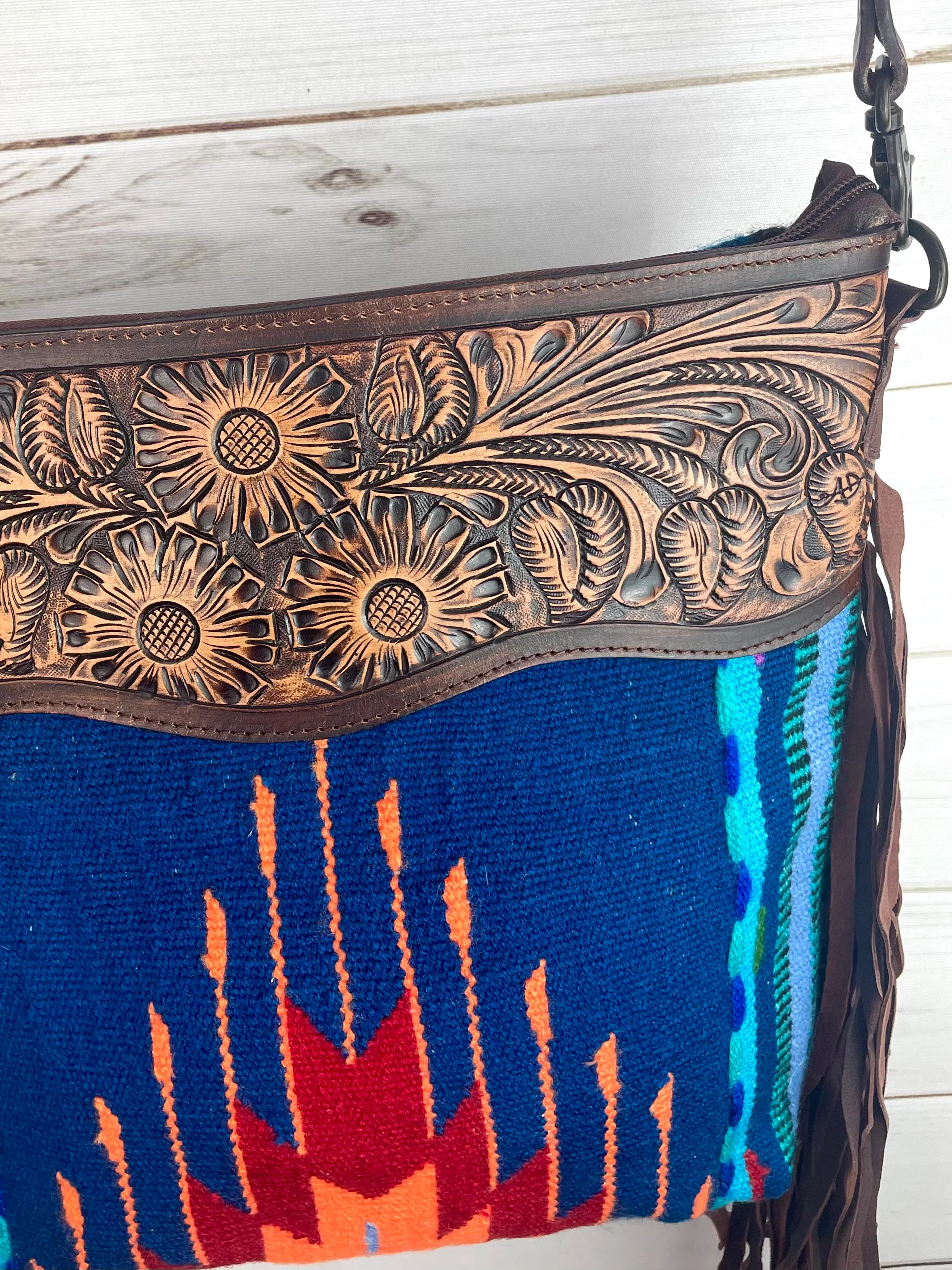Blue Red & Orange Native Pattern Wool Handbag
