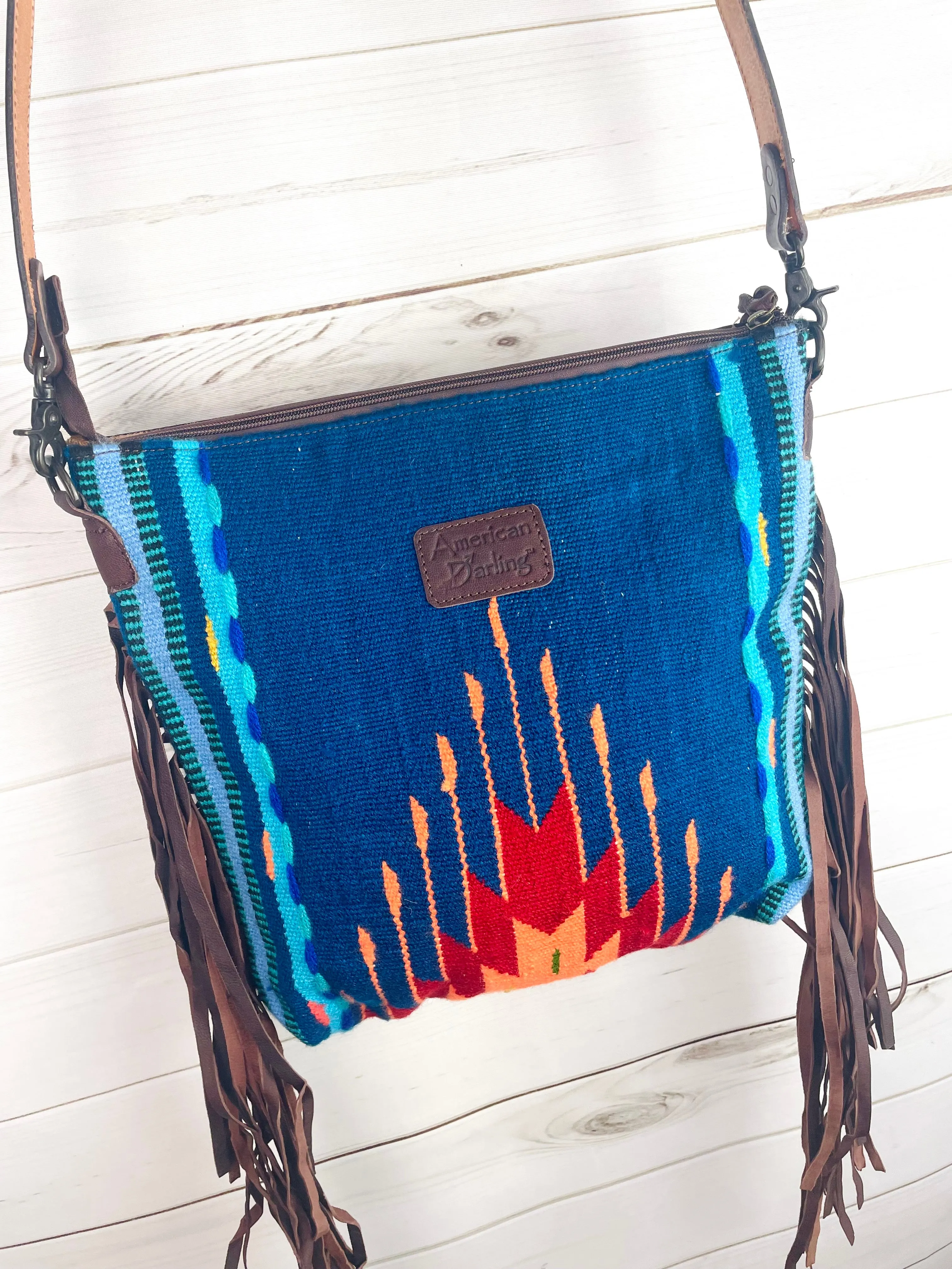 Blue Red & Orange Native Pattern Wool Handbag