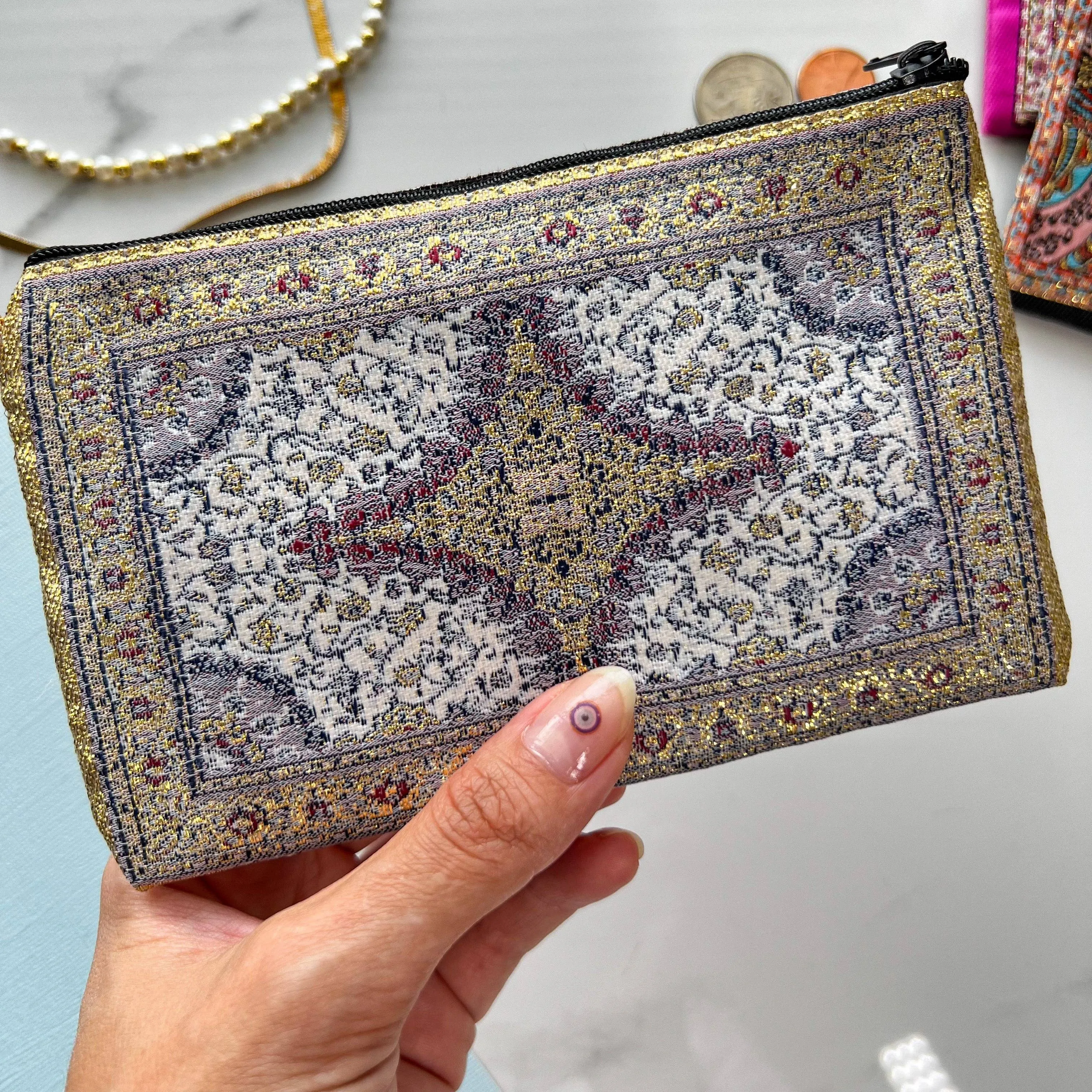 Boho Fabric Pouch Cute Coin Purse Handmade Pouch | Wallet Zippered Organizer | Handmade in Turkey | 4" x 5"