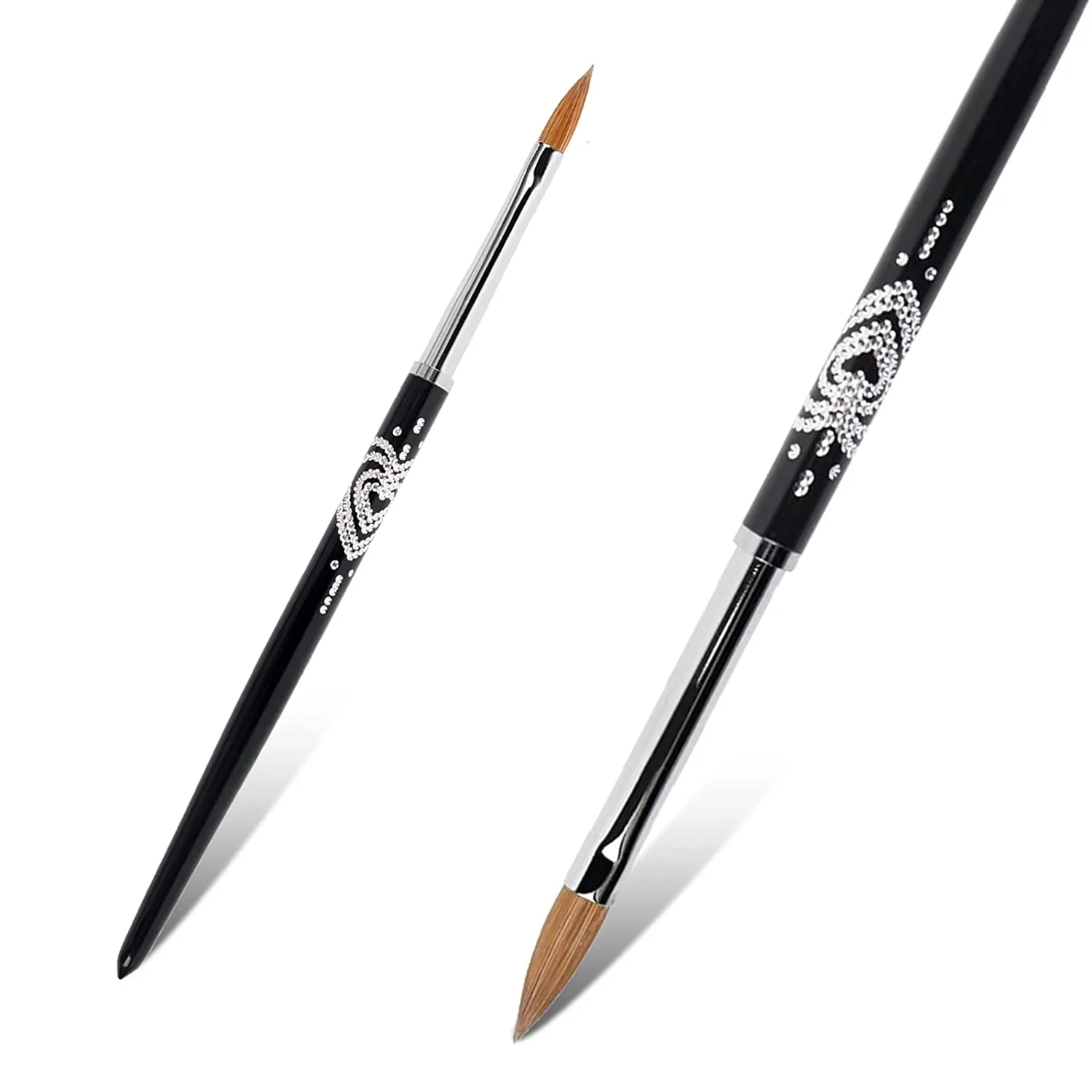 BQAN 3D Kolinsky Nail Art Brush 1Pc #6, Professional nail brushes for acrylic application,  Natural Wooden Handle with Rhinestone Design