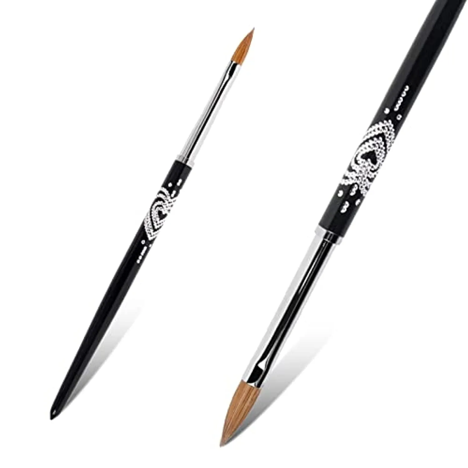 BQAN 3D Kolinsky Nail Art Brush 1Pc #6, Professional nail brushes for acrylic application,  Natural Wooden Handle with Rhinestone Design