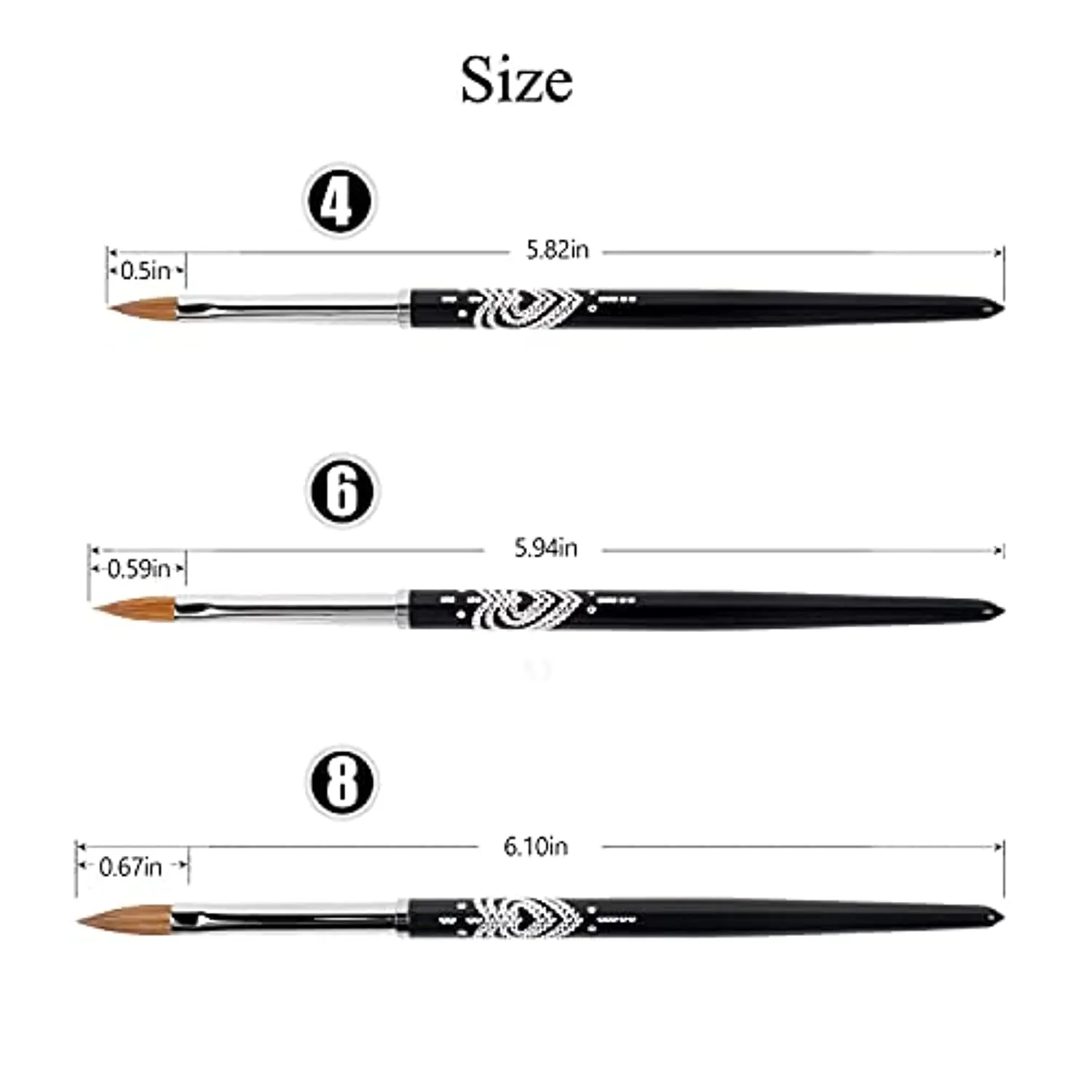 BQAN 3D Kolinsky Nail Art Brush 1Pc #6, Professional nail brushes for acrylic application,  Natural Wooden Handle with Rhinestone Design