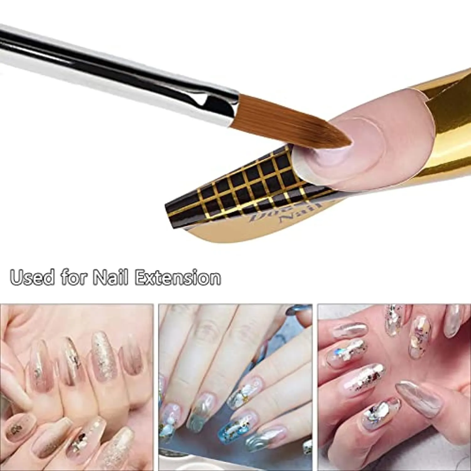 BQAN 3D Kolinsky Nail Art Brush 1Pc #6, Professional nail brushes for acrylic application,  Natural Wooden Handle with Rhinestone Design