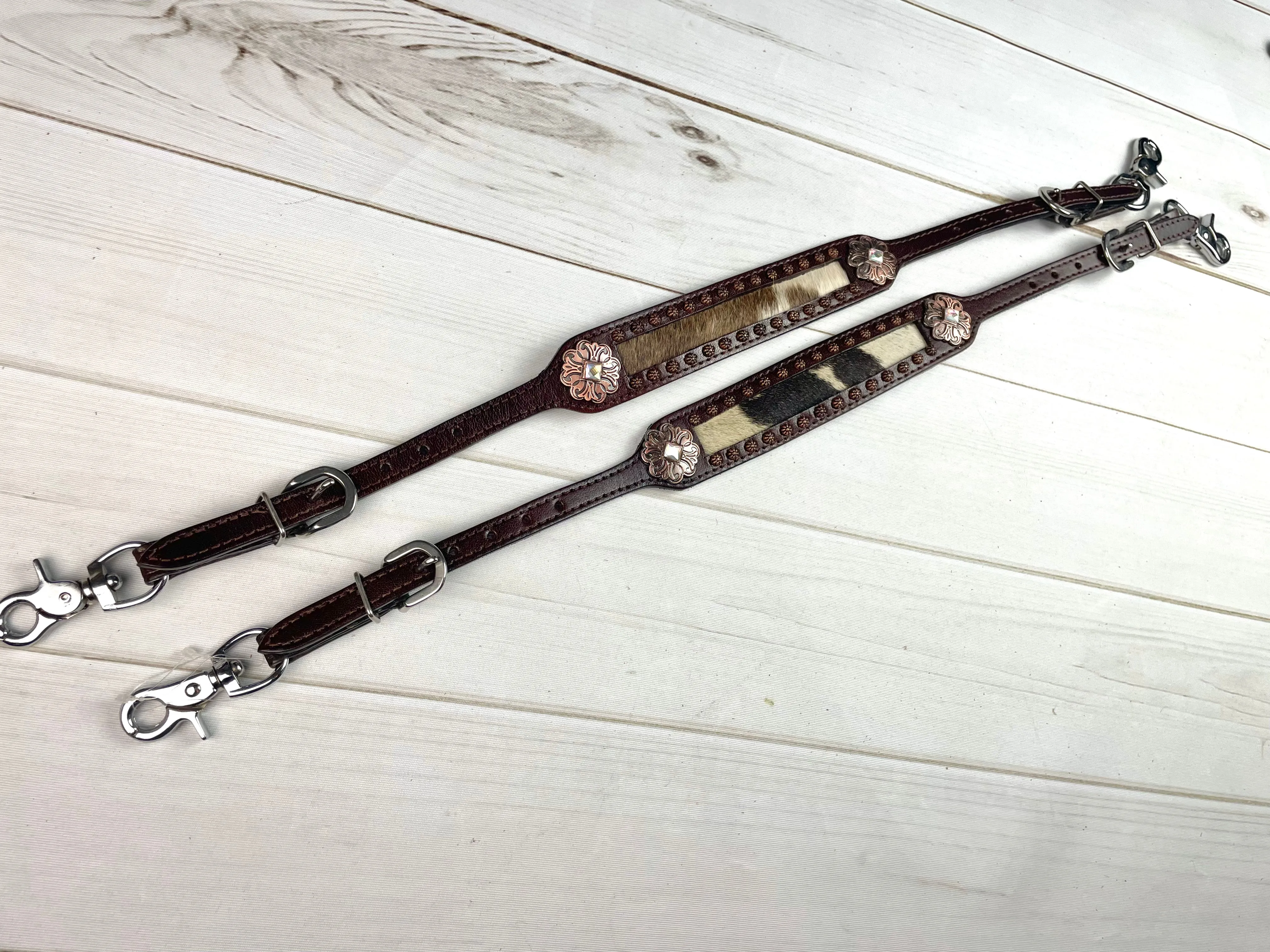 Brown Cowhide Leather Copper Floral Concho Wither Strap