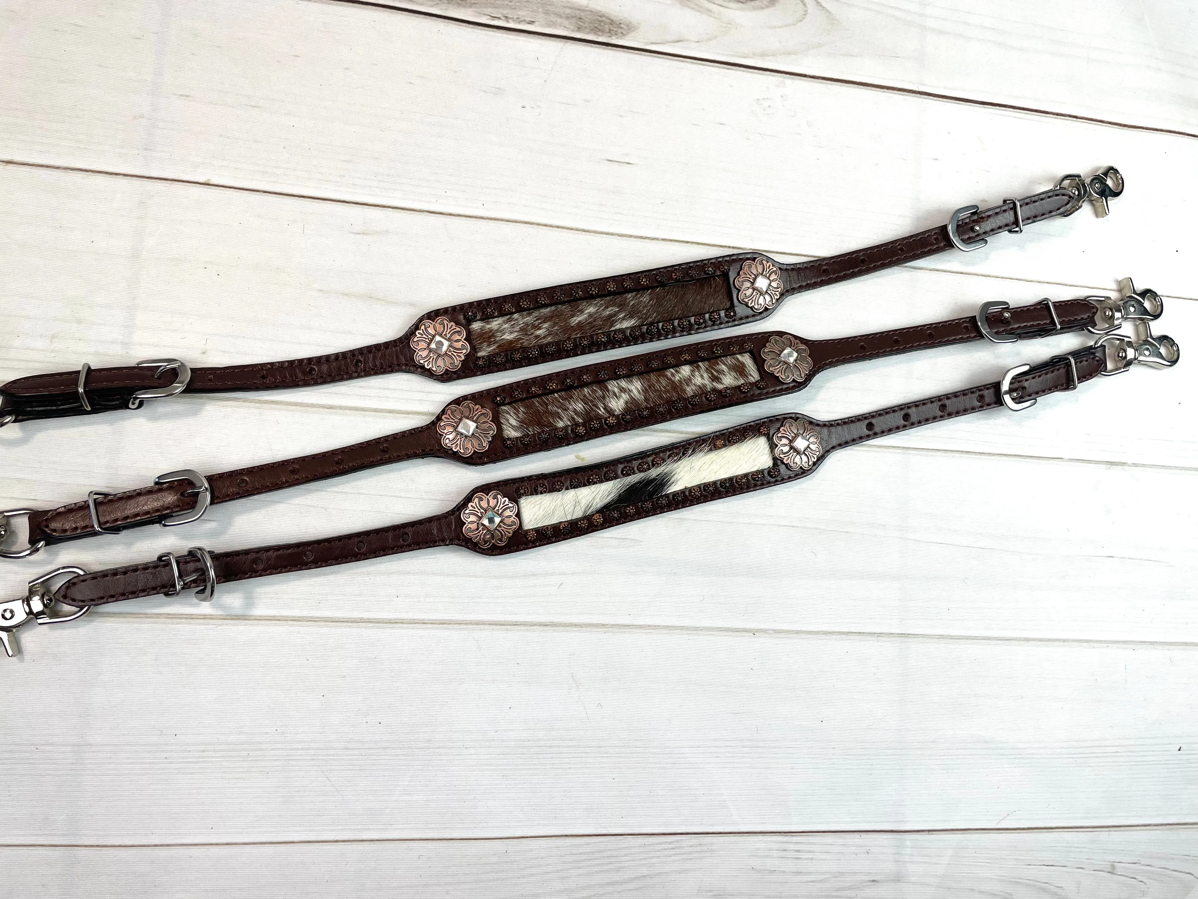 Brown Cowhide Leather Copper Floral Concho Wither Strap