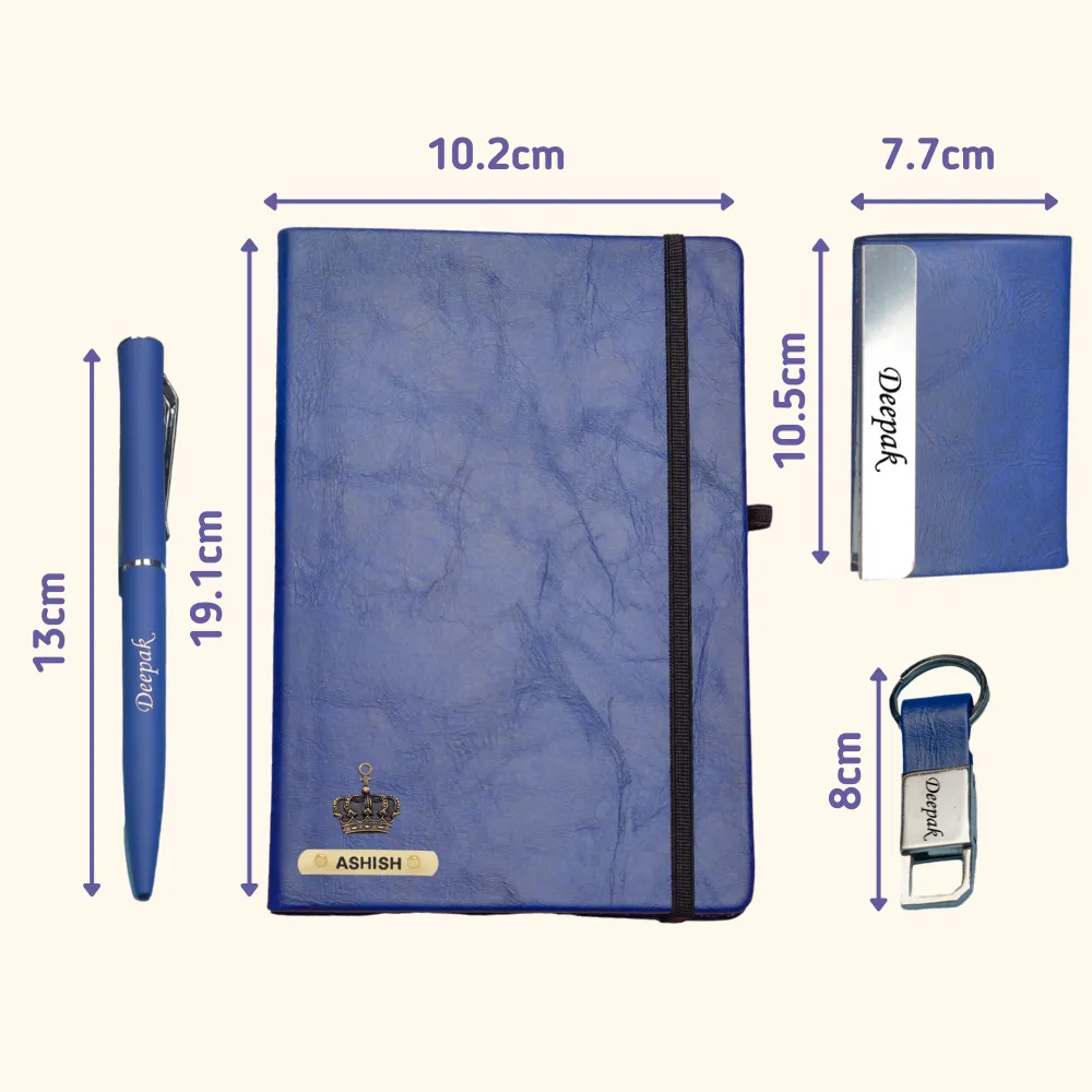 Classy Hardcover Diary   Classic Metal Pen   Classy Leather Metal Keychain   Classy Card Holder - Blue