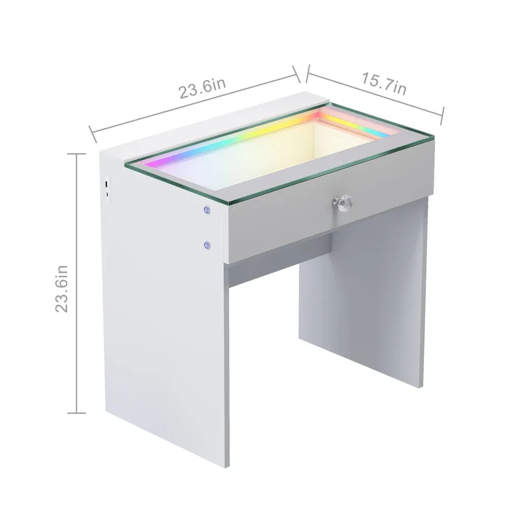 Compact Vanity Desk with RGB Light Strip, LED Mirror, Bluetooth, and Charging Ports