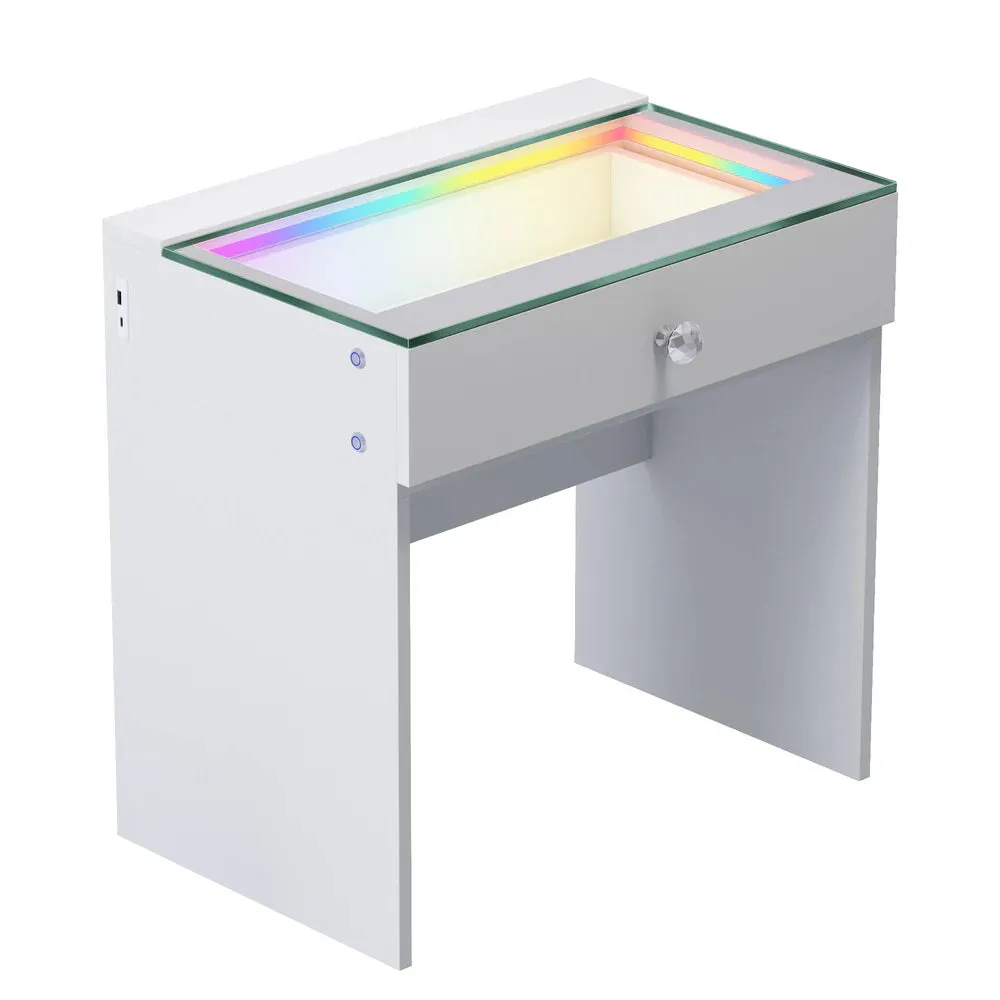 Compact Vanity Desk with RGB Light Strip, LED Mirror, Bluetooth, and Charging Ports