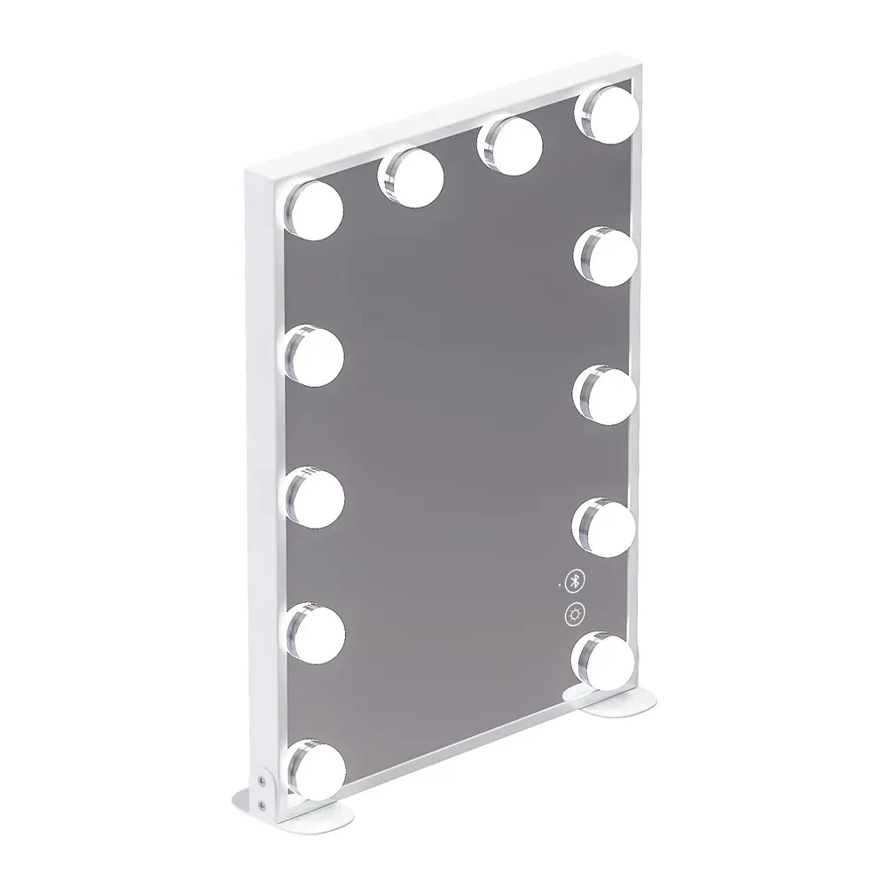 Compact Vanity Desk with RGB Light Strip, LED Mirror, Bluetooth, and Charging Ports