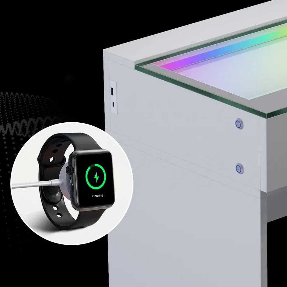 Compact Vanity Desk with RGB Light Strip, LED Mirror, Bluetooth, and Charging Ports