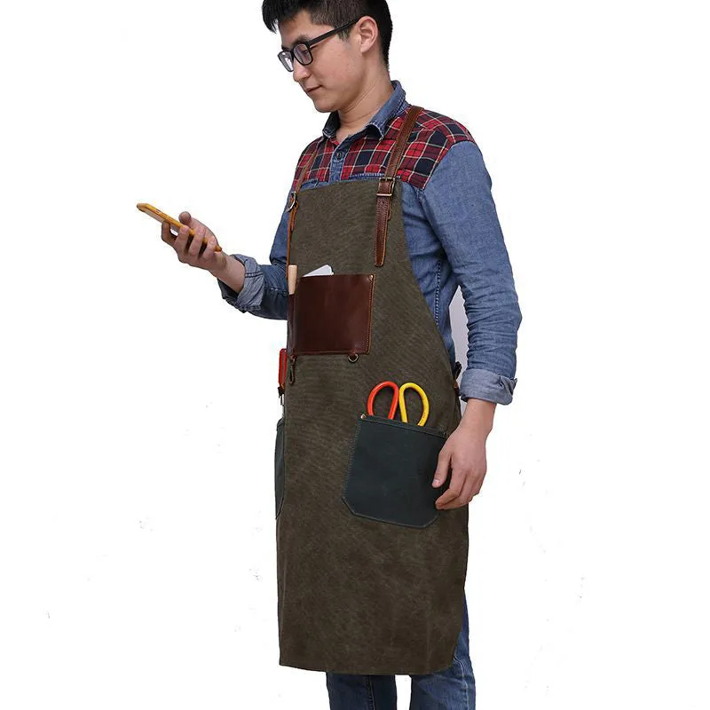 Craftsman Durable Apron Retro Canvas Apron Workshop Long Apron WQ5895