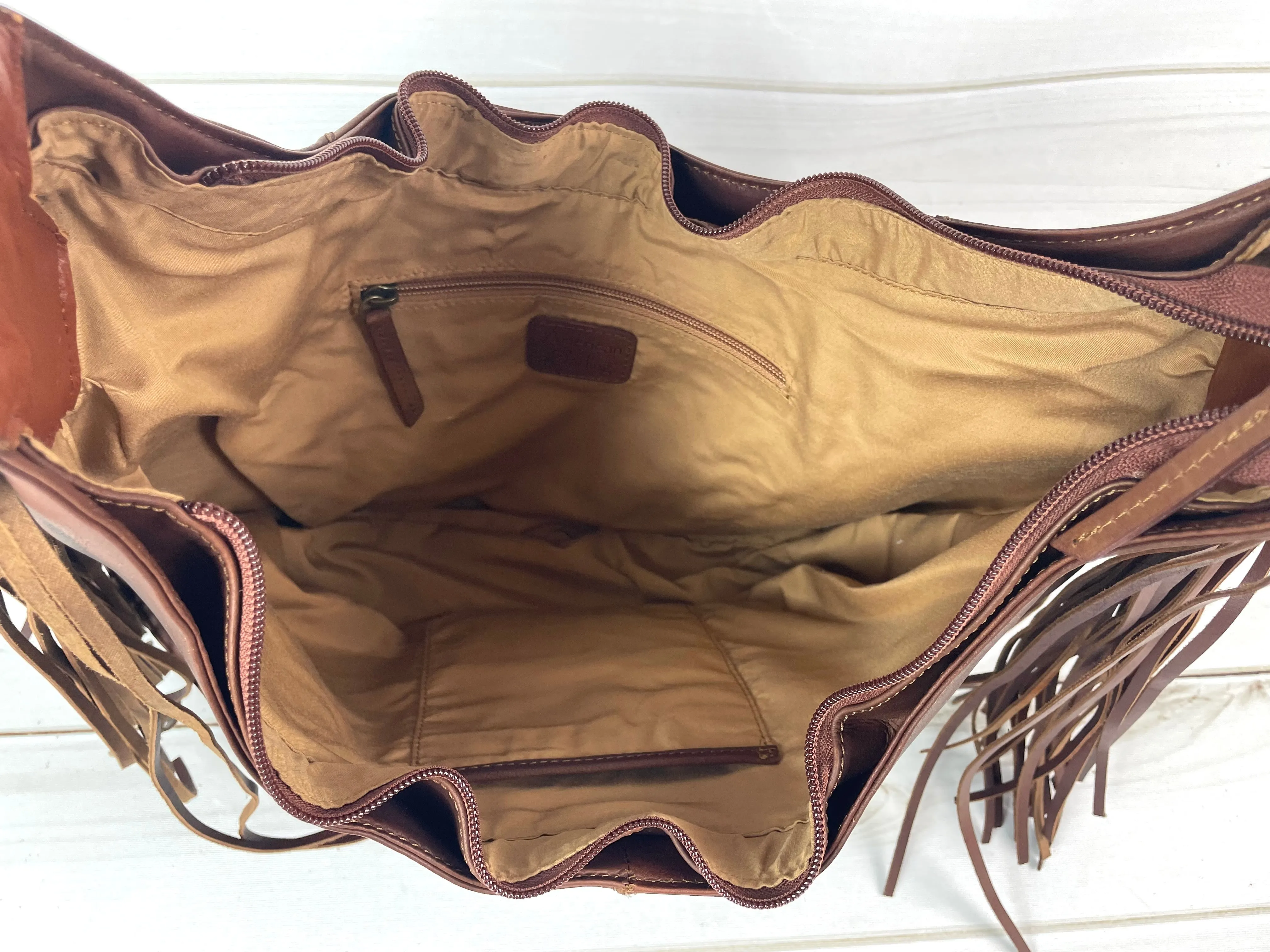 Deer Print on Cowhide Floral Tooled Fringe Hobo Style Purse