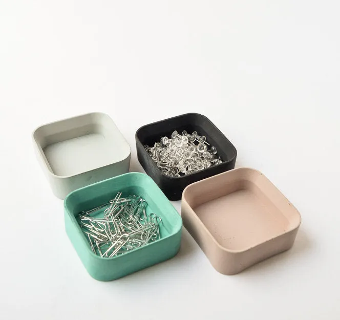 Desk Organizer - Concrete Desk Accessories - Small Tray - Paper Clip Holder - Desk Set - Catchall - Office Organizer - Cement - Minimalist