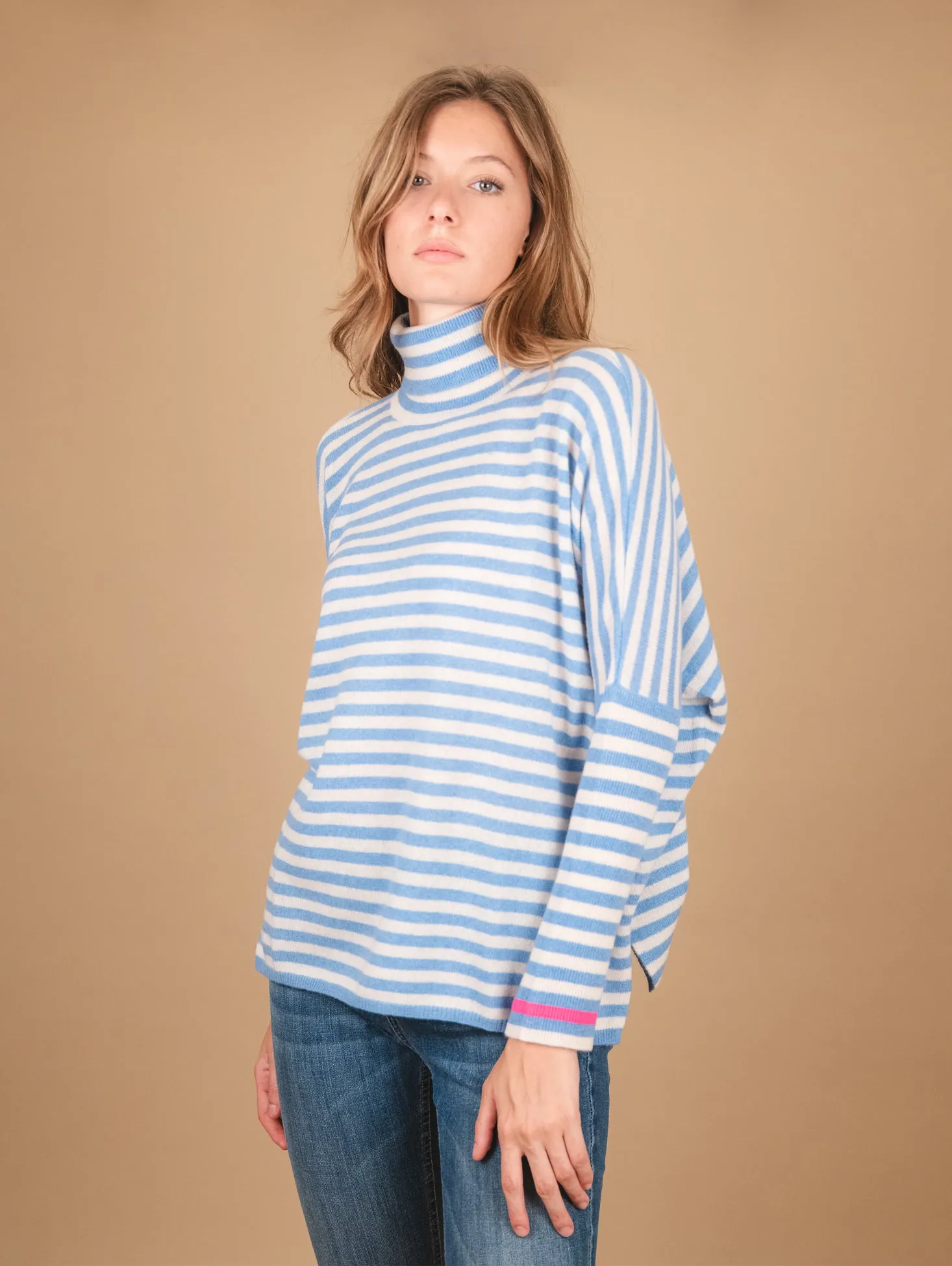 DOLCEVITA  OVERSIZE IN CASHMERE  A RIGHE AZZURRO