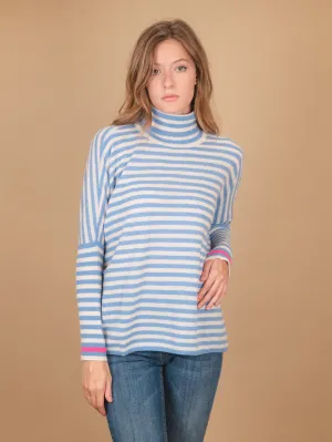 DOLCEVITA  OVERSIZE IN CASHMERE  A RIGHE AZZURRO