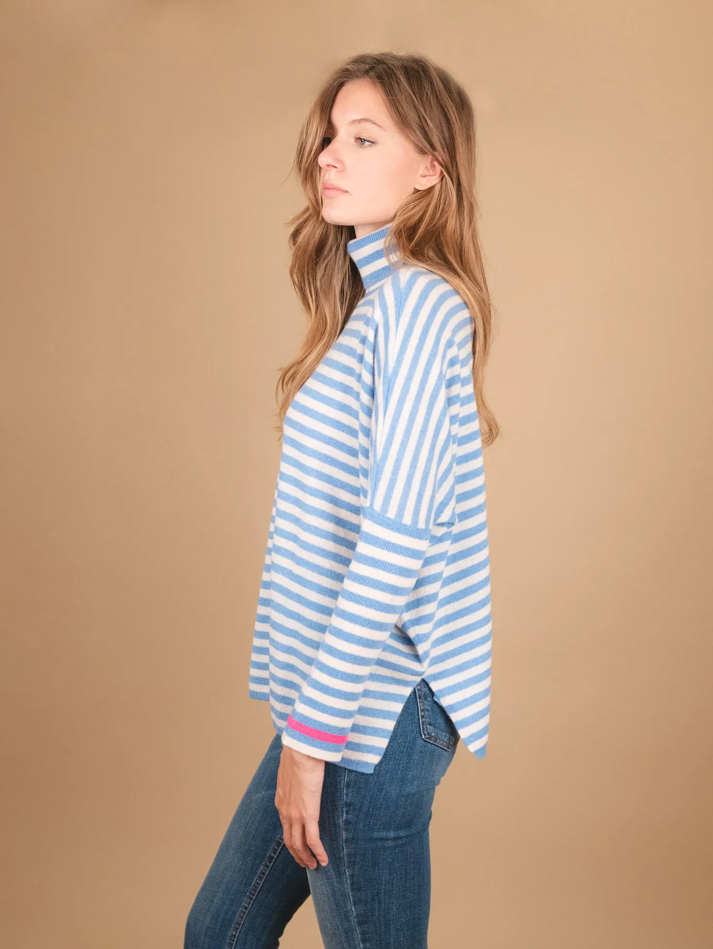 DOLCEVITA  OVERSIZE IN CASHMERE  A RIGHE AZZURRO