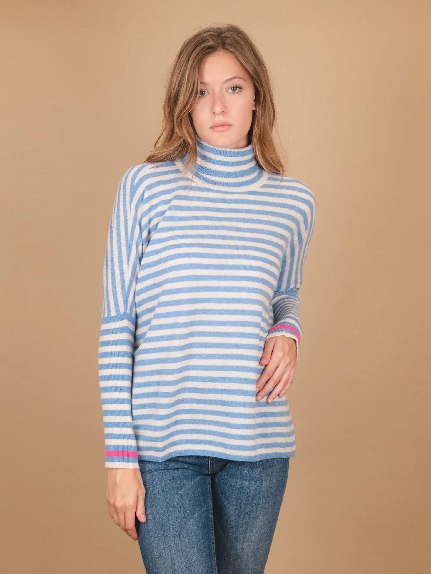 DOLCEVITA  OVERSIZE IN CASHMERE  A RIGHE AZZURRO
