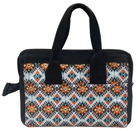 Durable nylon Orange & Teal Aztec Print tote bag