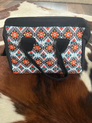 Durable nylon Orange & Teal Aztec Print tote bag