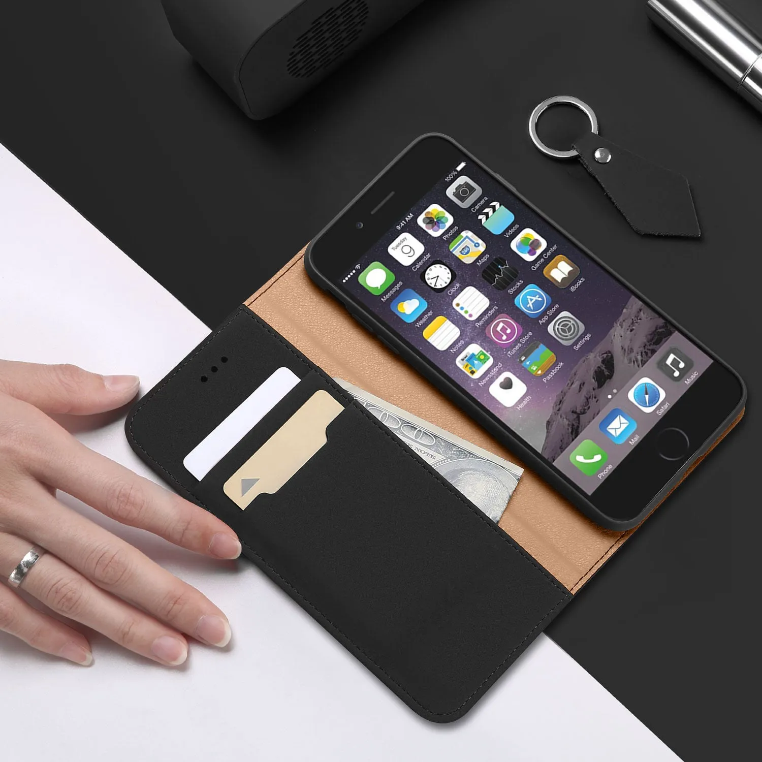 DUX DUCIS For iPhone 6/6s Luxury Genuine Leather Magnetic Flip Cover Full Protective Case with Bracket Card Slot red
