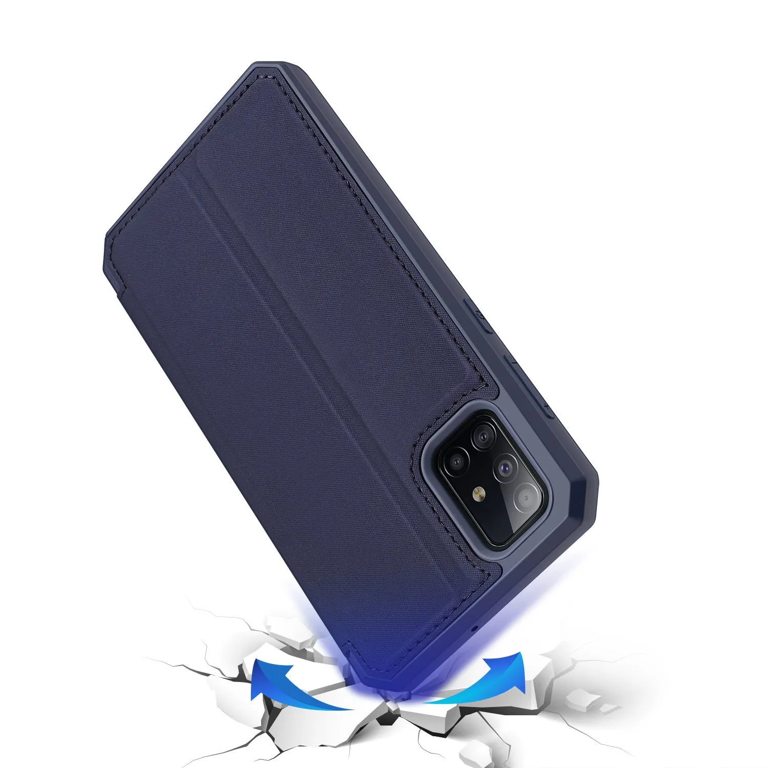DUX DUCIS For Samsung A51 Leather Mobile Phone Cover Magnetic Protective Case Bracket with Card Slot blue