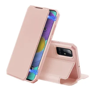 DUX DUCIS For Samsung A51 Leather Mobile Phone Cover Magnetic Protective Case Bracket with Card Slot Pink